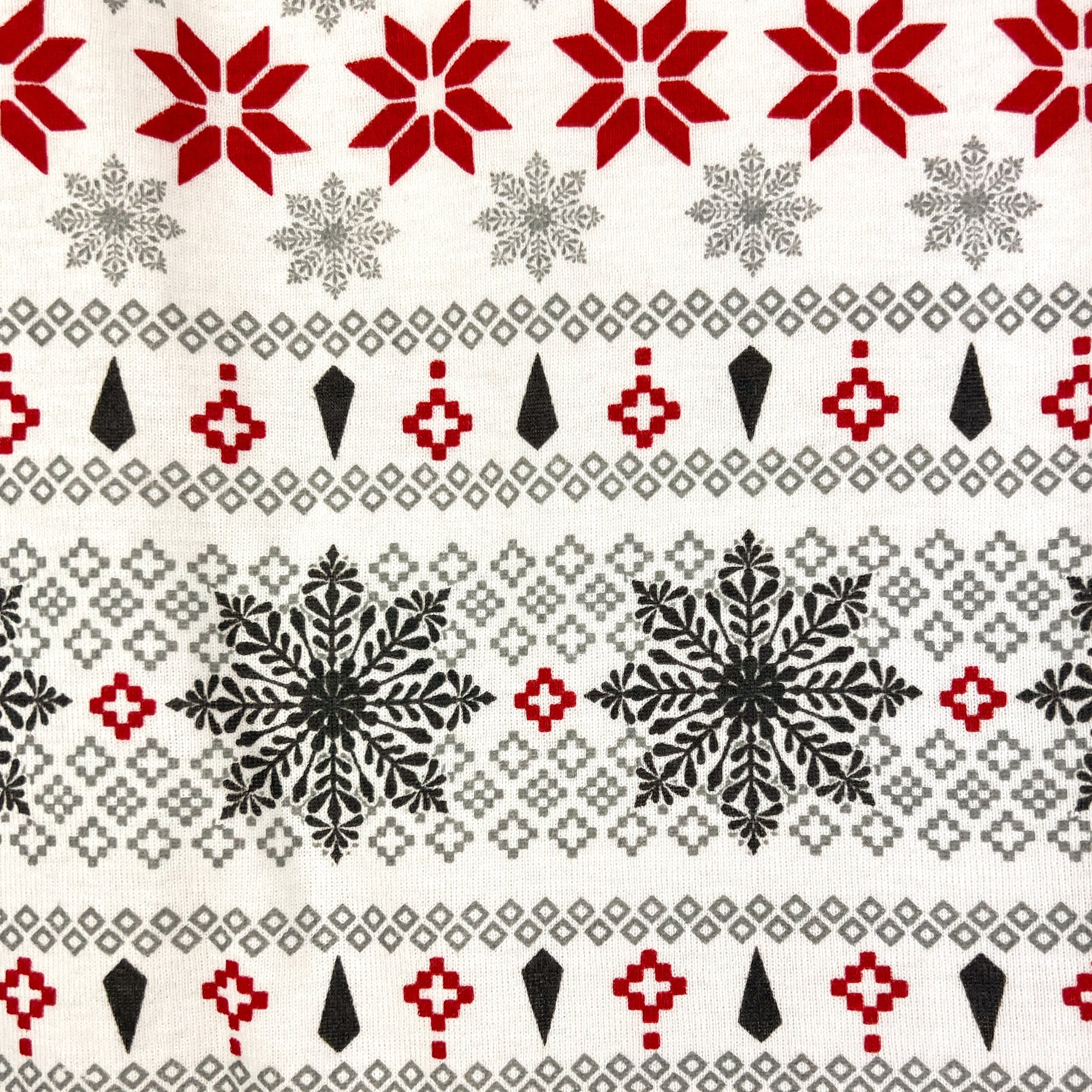 Pattern with red, black, and gray geometric shapes on a white background