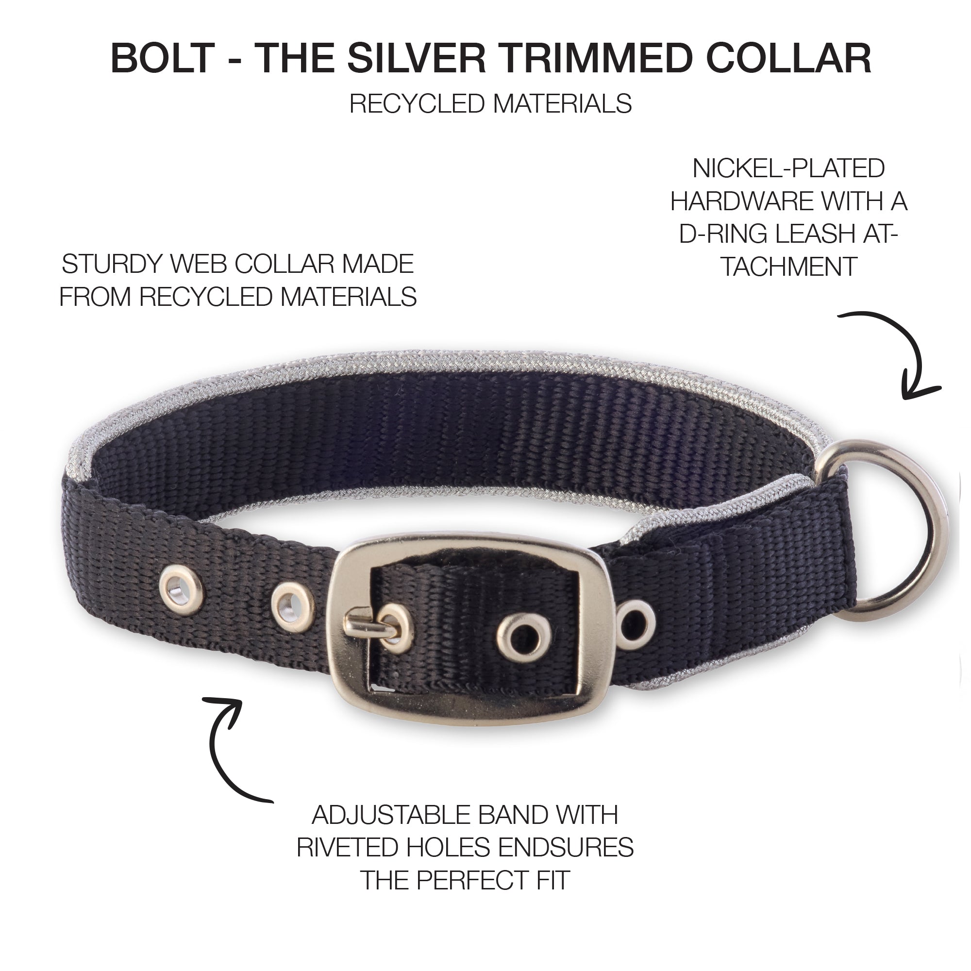 BOLT - THE SILVER TRIMMED COLLAR, SILVER BLACK