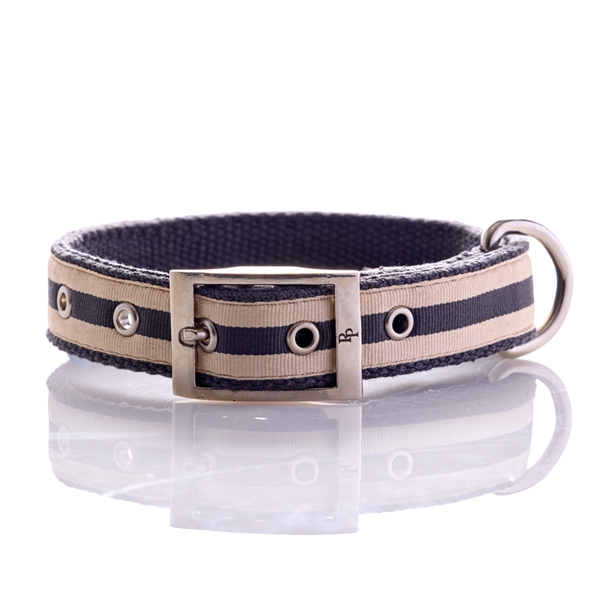 Beige and black striped collar on a white background