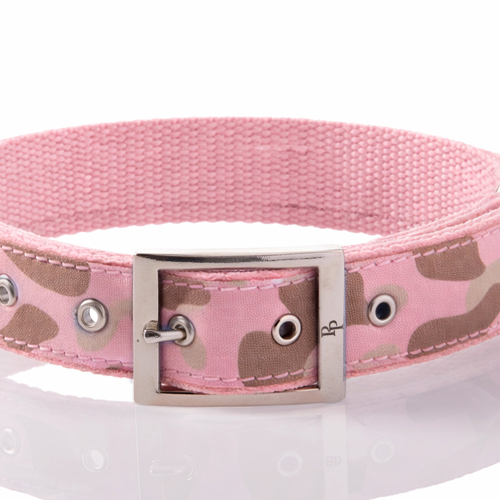 Pet Passion Remy II recycled ribbon dog collar in Pink Camo — eco-friendly woven collar with recycled materials