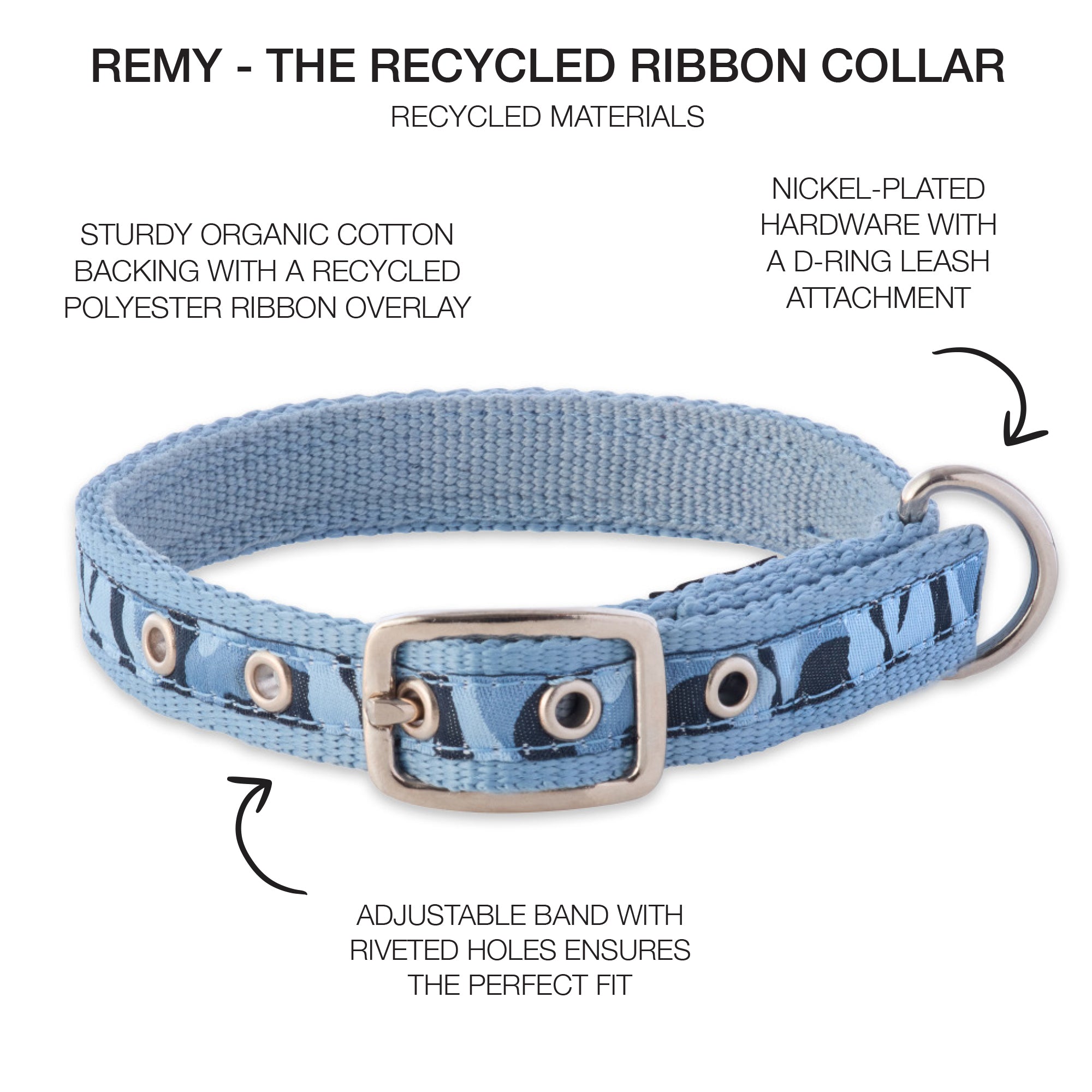 REMY - THE RECYCLED RIBBON COLLAR , BLUE CAMO