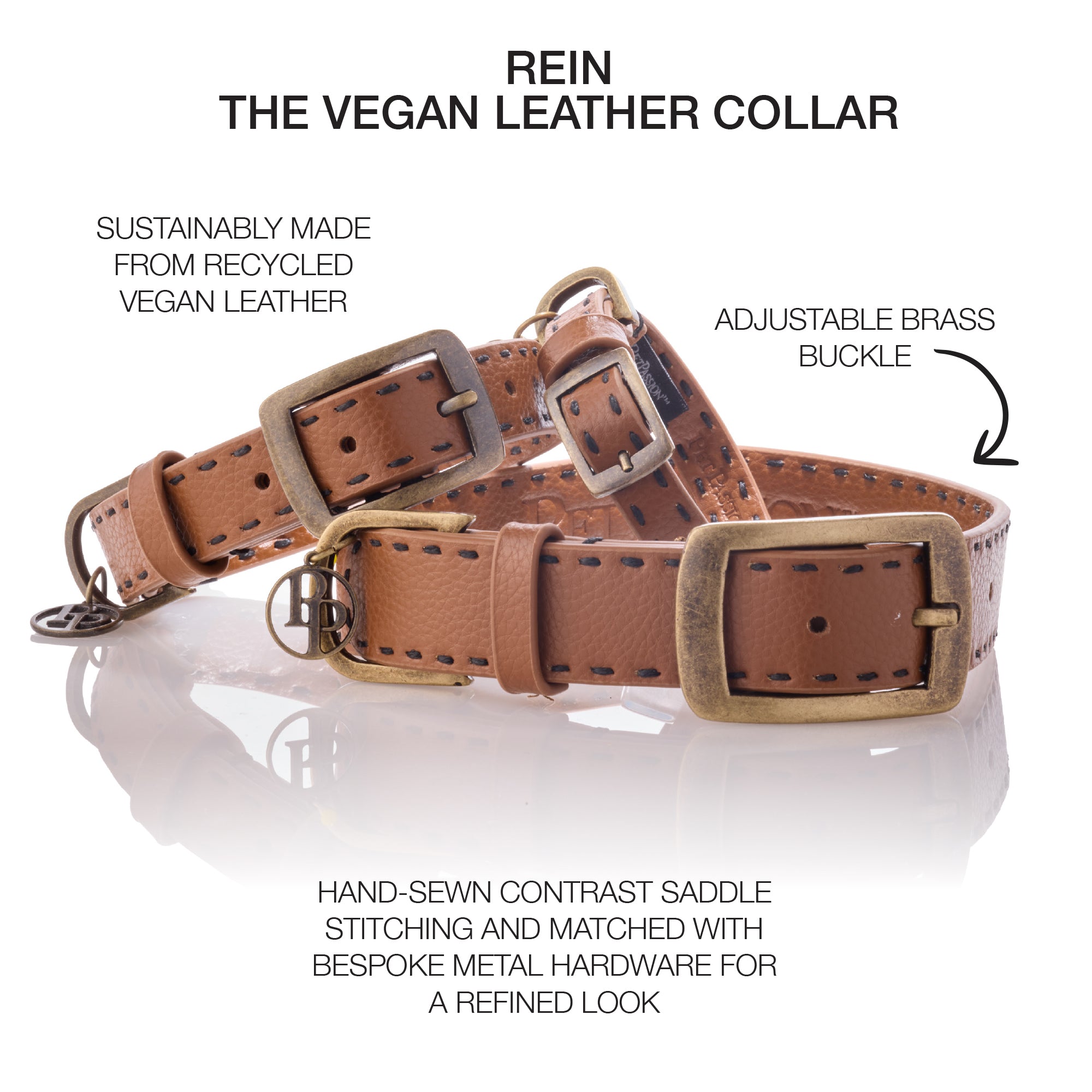 Rein collar layout in every size in Chestnut Hunter surrounded by product descriptions