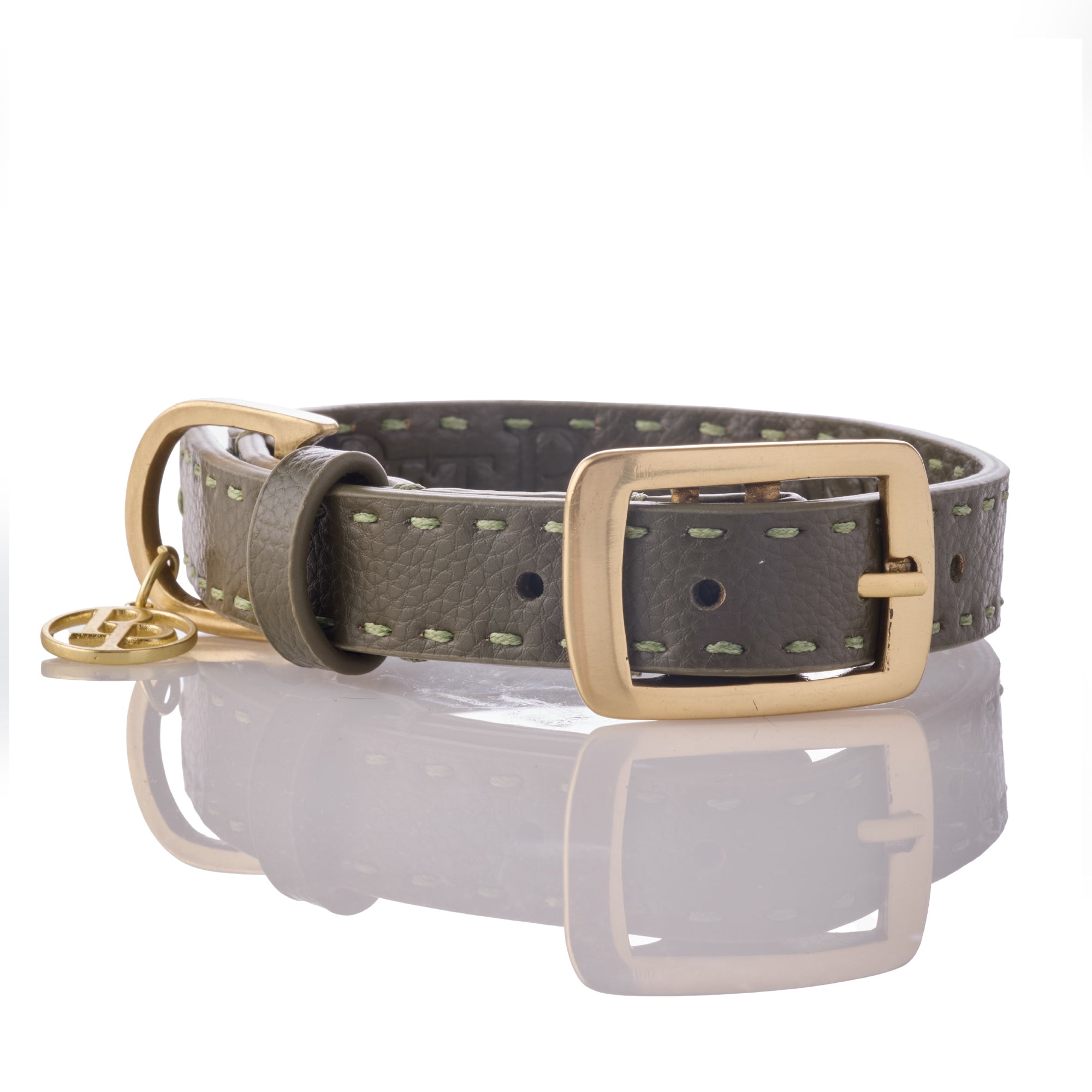 Rein Vegan Leather Collar in Scottish Olive on a white background