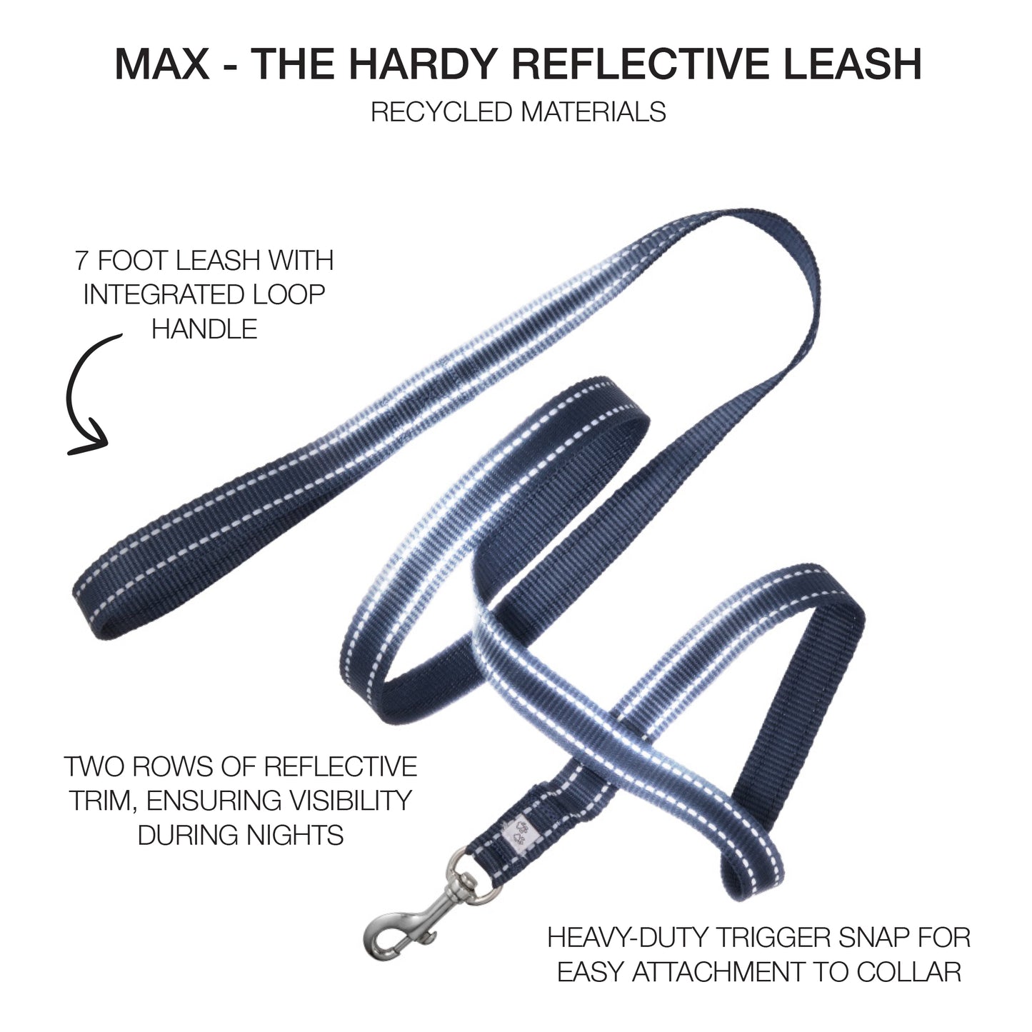 MAX - THE HARDY REFLECTIVE LEASH, NAVY