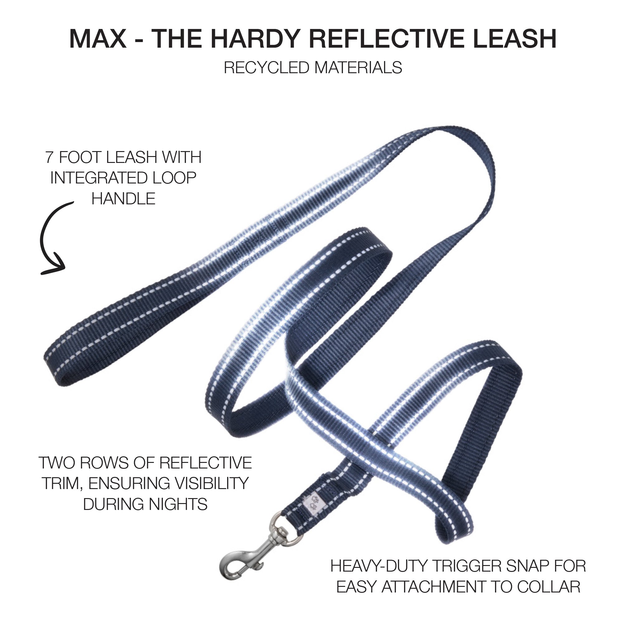 MAX - THE HARDY REFLECTIVE LEASH, NAVY
