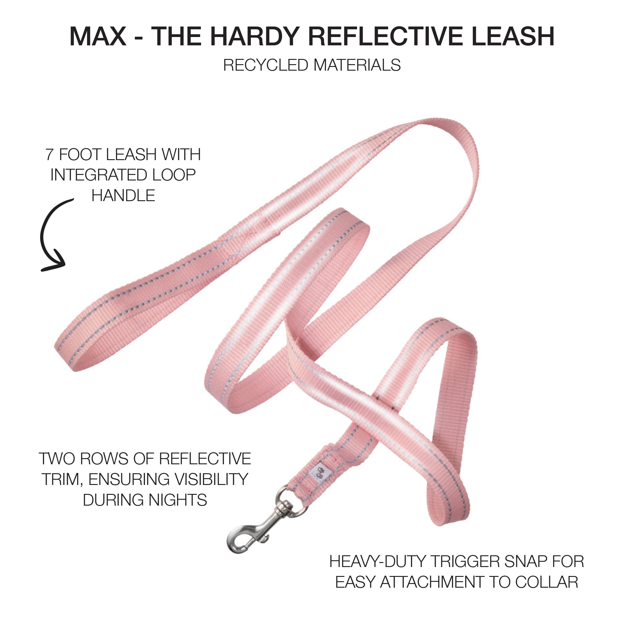 MAX - THE HARDY REFLECTIVE LEASH, PINK
