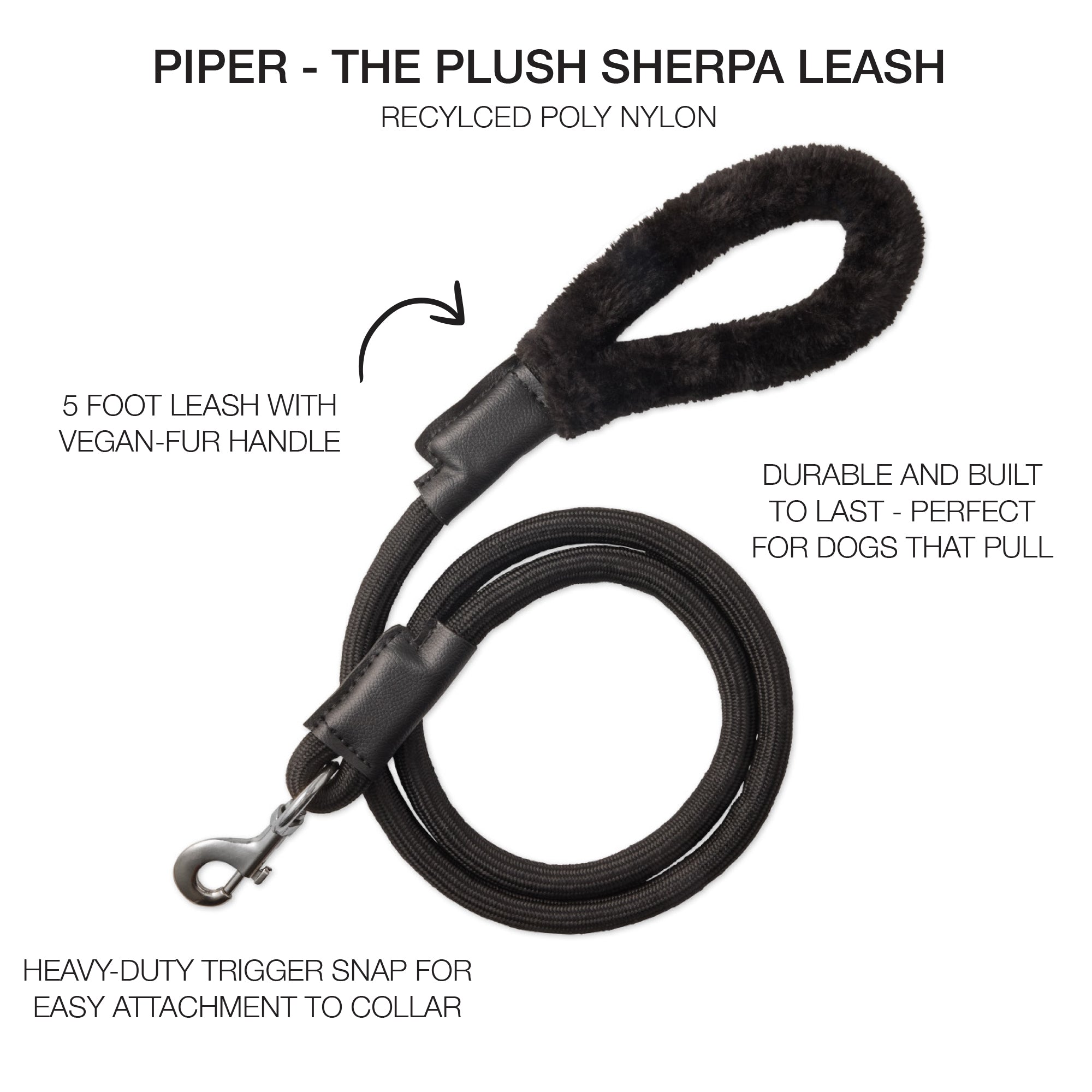 PIPER- THE PLUSH SHERPA LEASH , BLACK