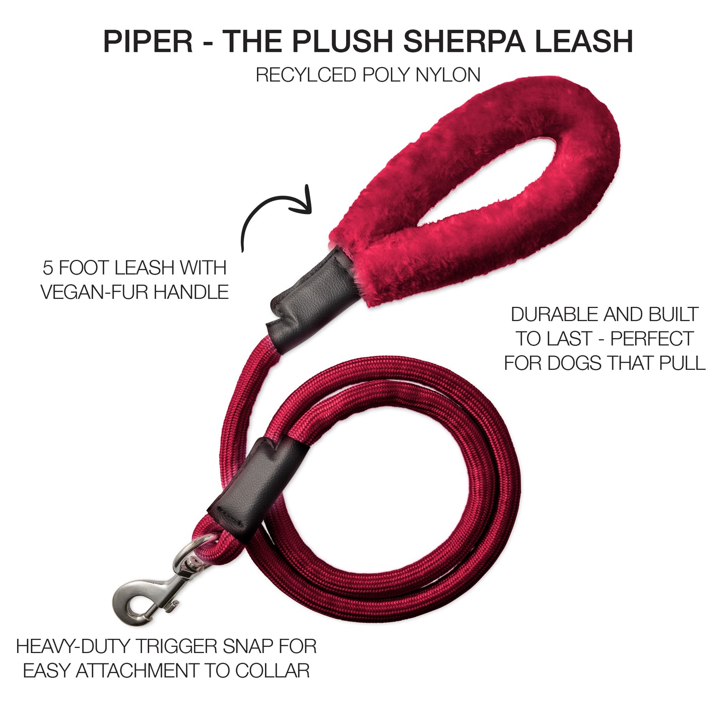 PIPER - THE PLUSH SHERPA LEASH, HOT PINK