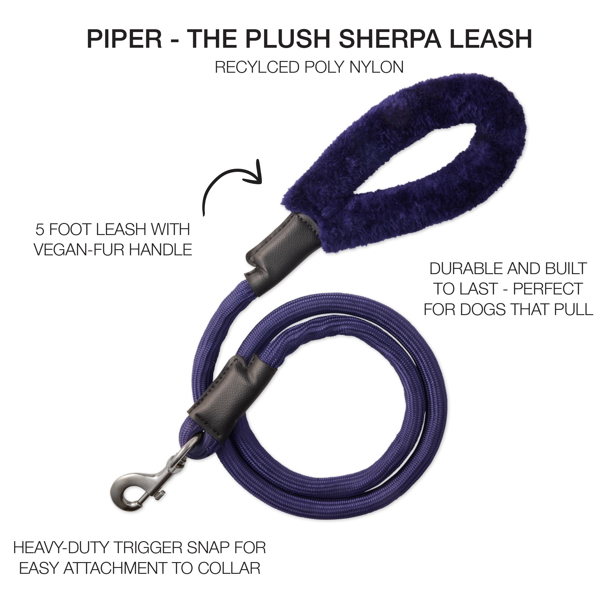 PIPER- THE PLUSH SHERPA LEASH , BLUE