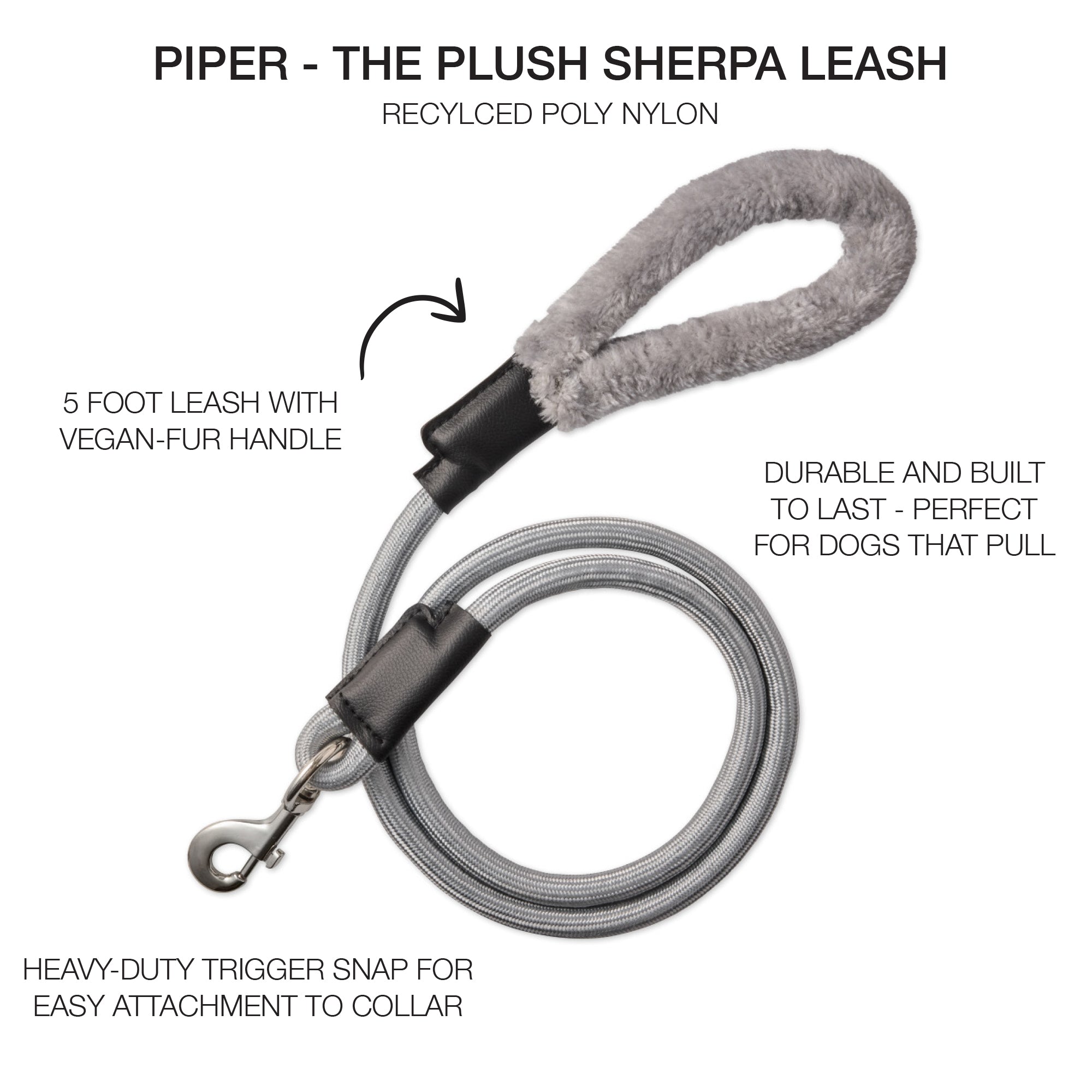 PIPER- THE PLUSH SHERPA LEASH , GRAY