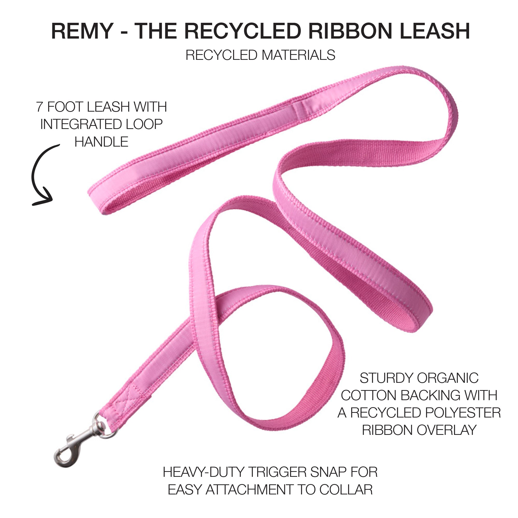REMY - THE RECYCLED RIBBON LEASH, HOT PINK