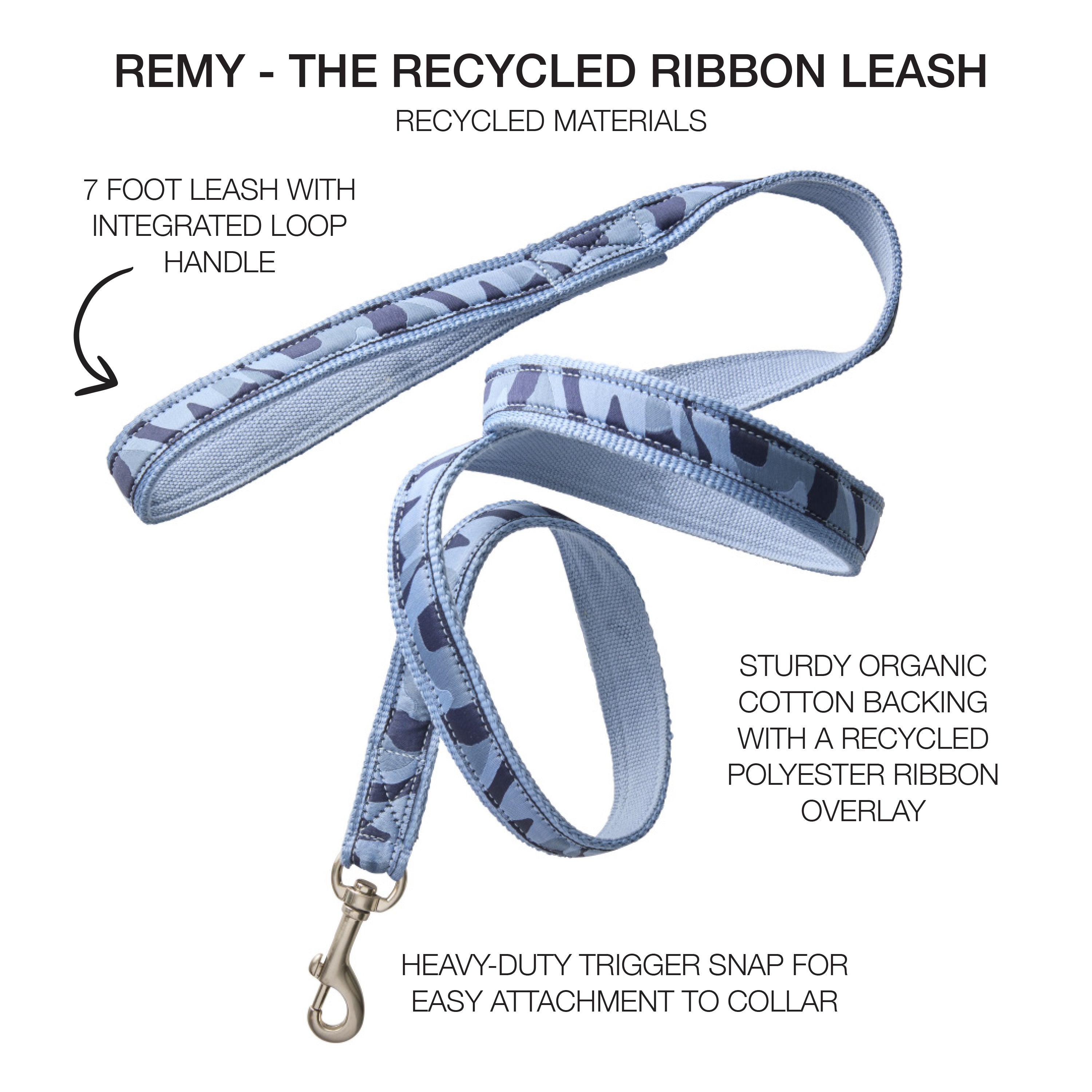 REMY - THE RECYCLED RIBBON LEASH, NAVY CAMO