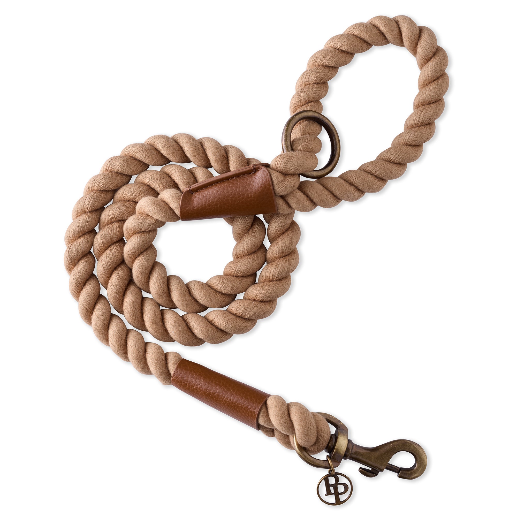 ROWAN Vegan leather rope leash in CHESTNUT HUNTER on a white background