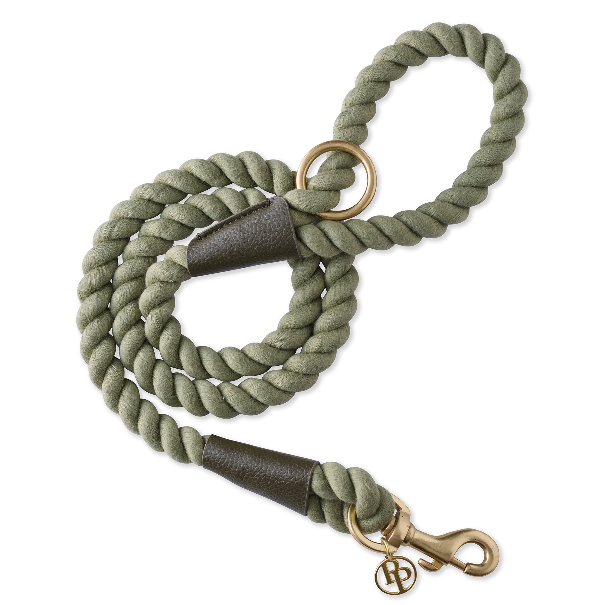 ROWAN Vegan leather rope leash in SCOTTISH OLIVE on a white background