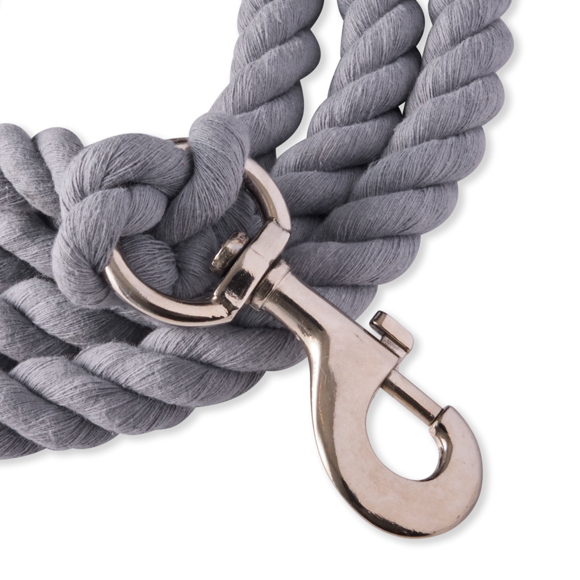 close up of rope leash clip hardware