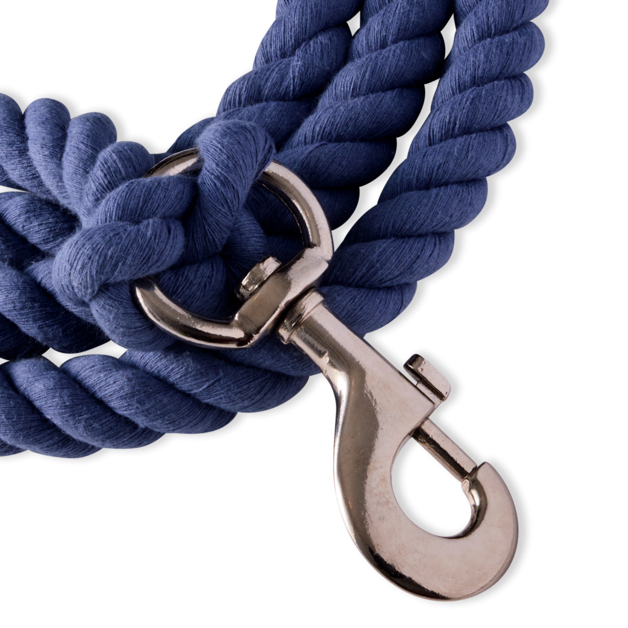 close up of rope leash clip hardware