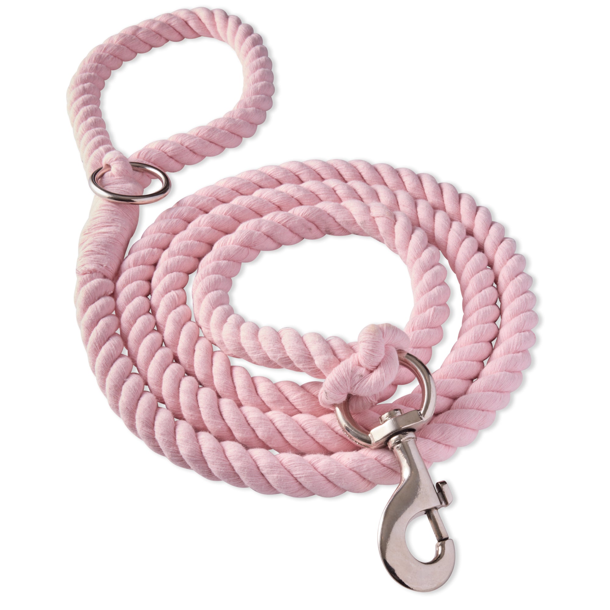 Pink twisted rope leash on a white background