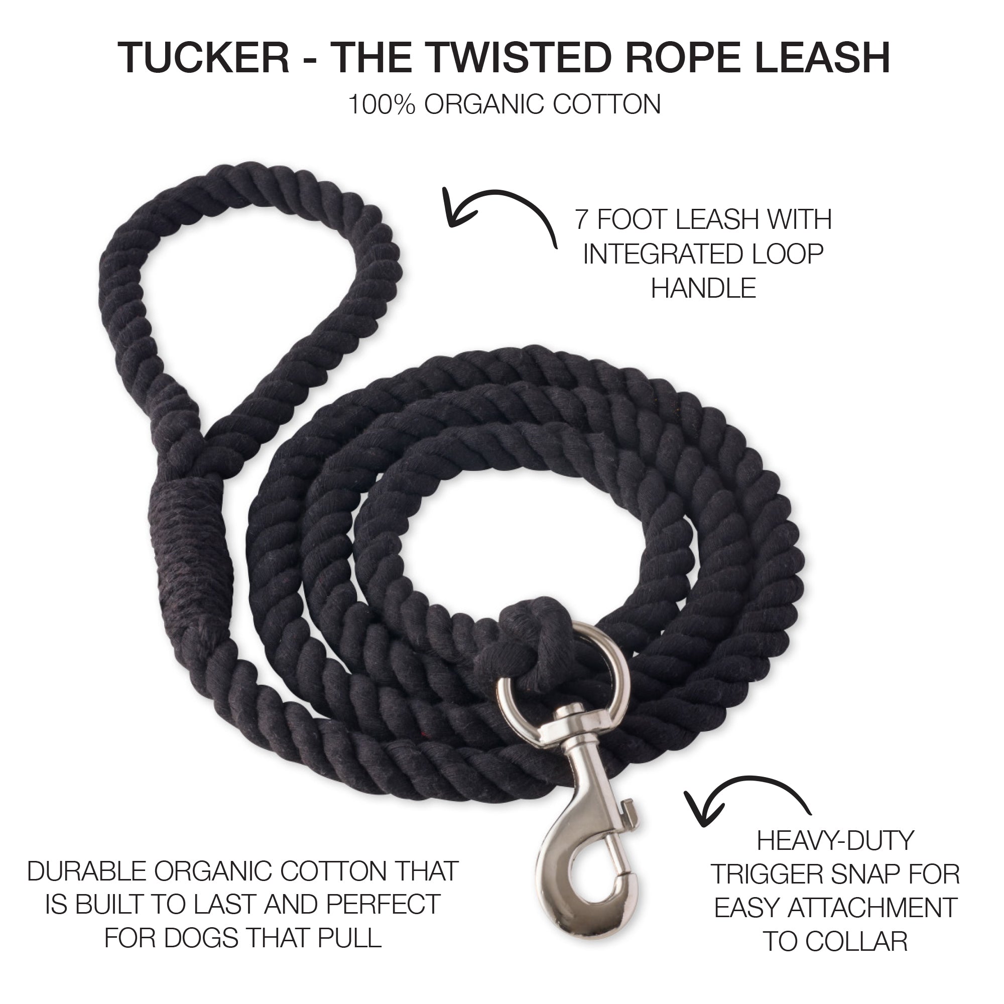 TUCKER - THE TWISTED ROPE LEASH, BLACK