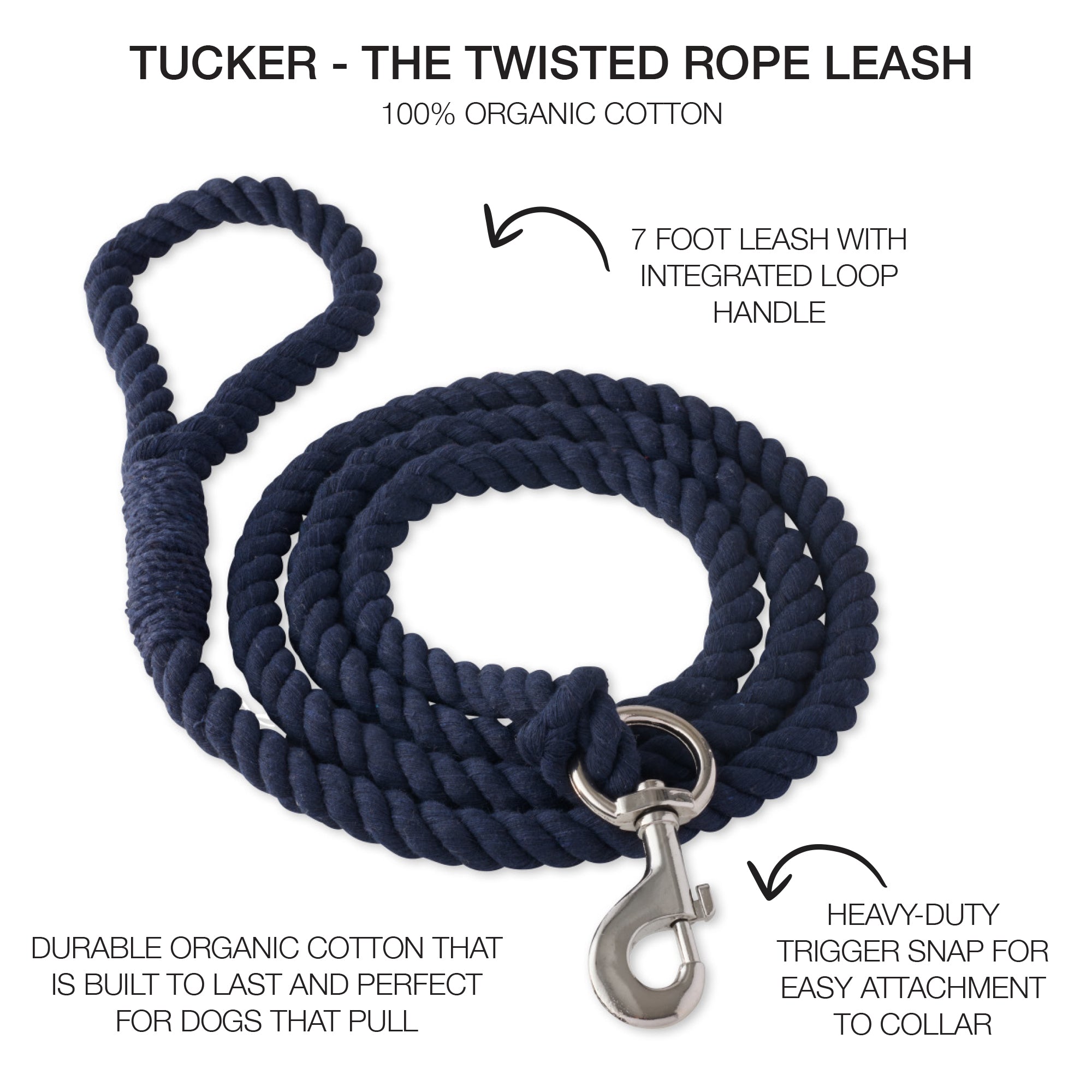 TUCKER - THE TWISTED ROPE LEASH , NAVY