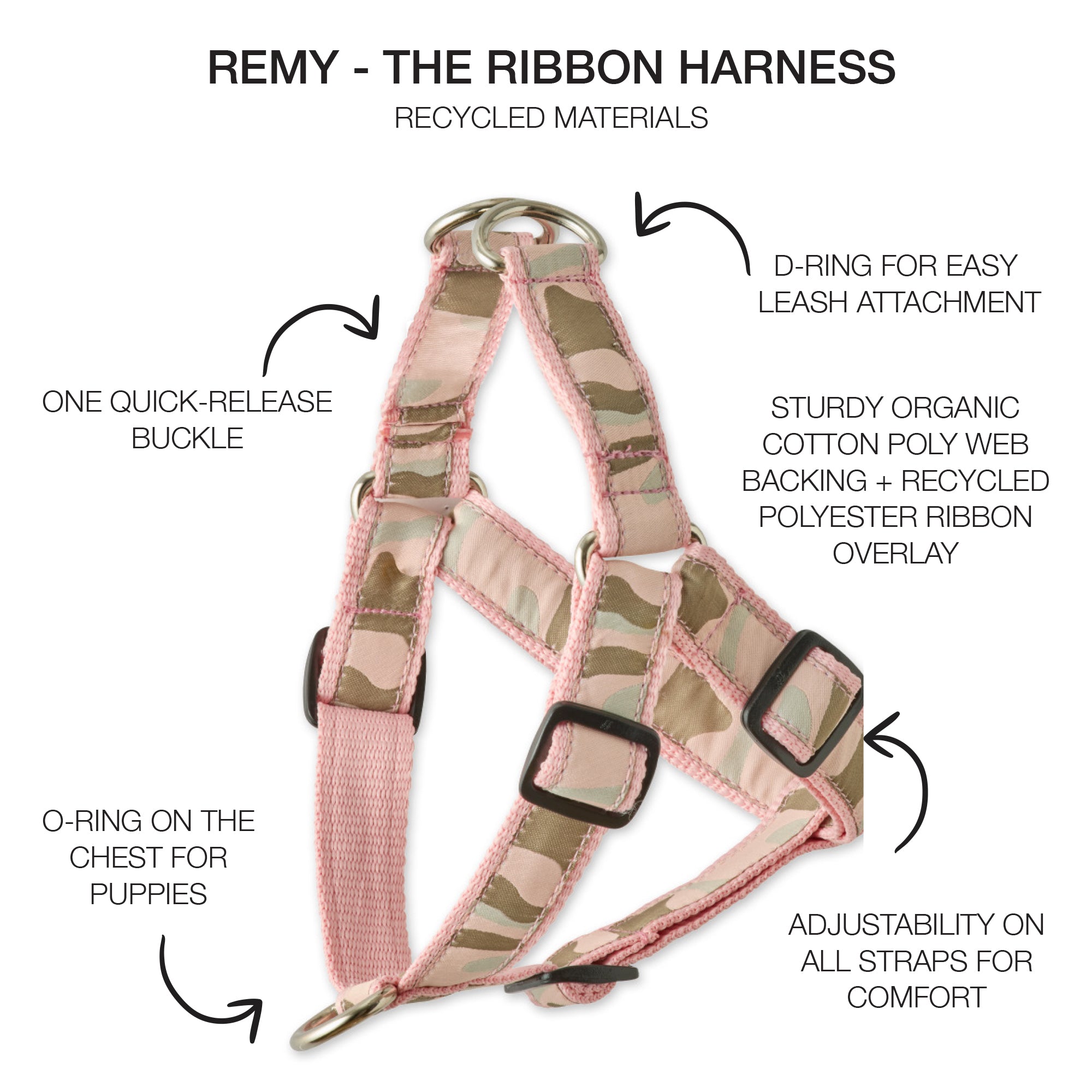 REMY - THE RECYCLED RIBBON HARNESS, PINK CAMO