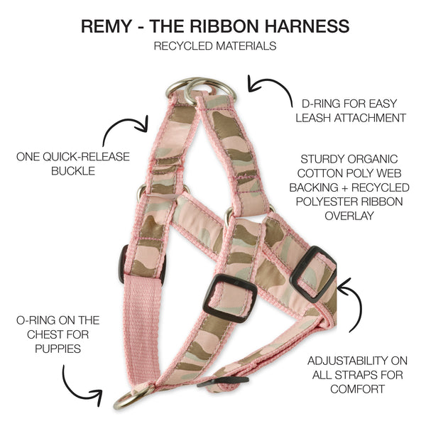 REMY - THE RECYCLED RIBBON HARNESS, PINK CAMO