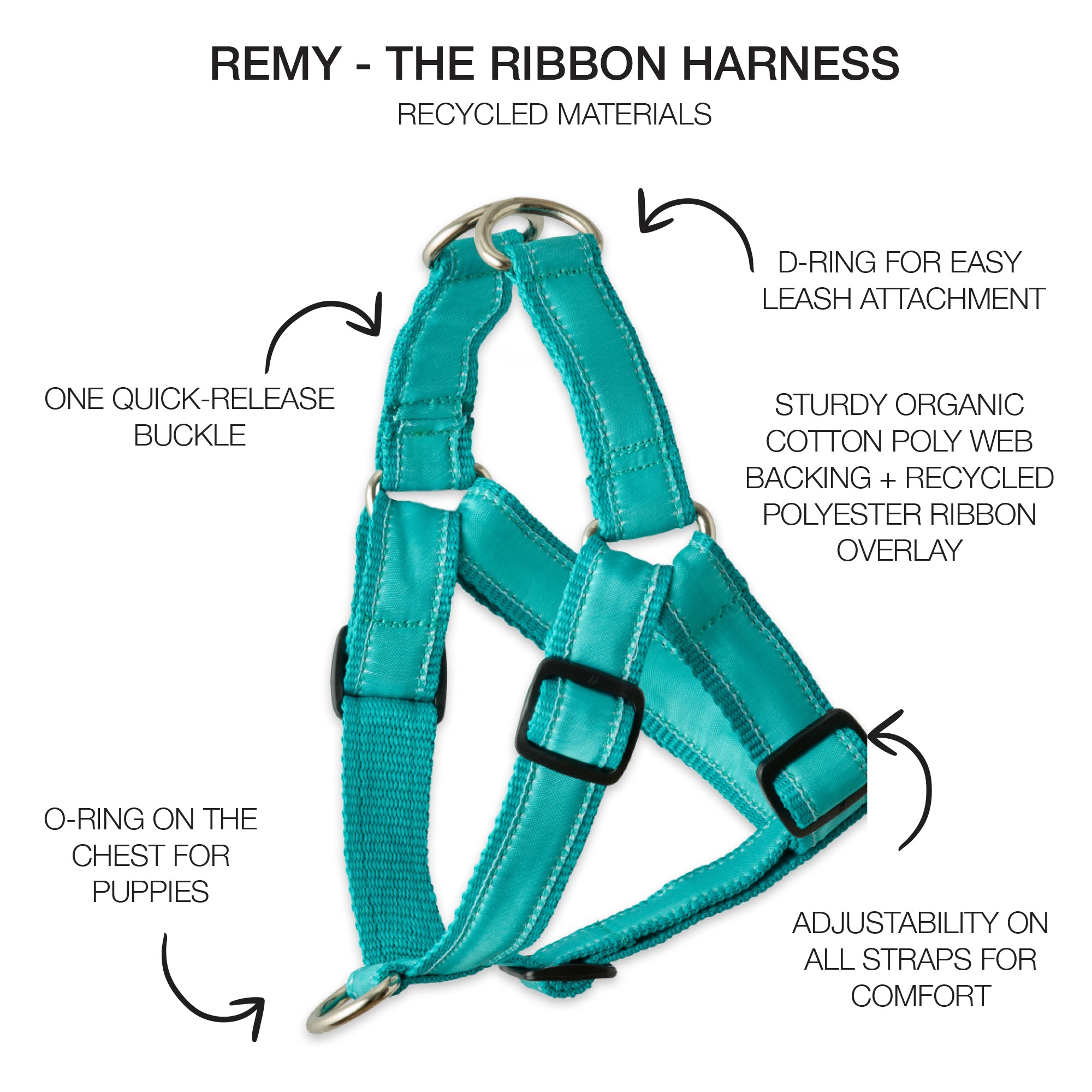 REMY - THE RECYCLED RIBBON HARNESS, TURQUOISE