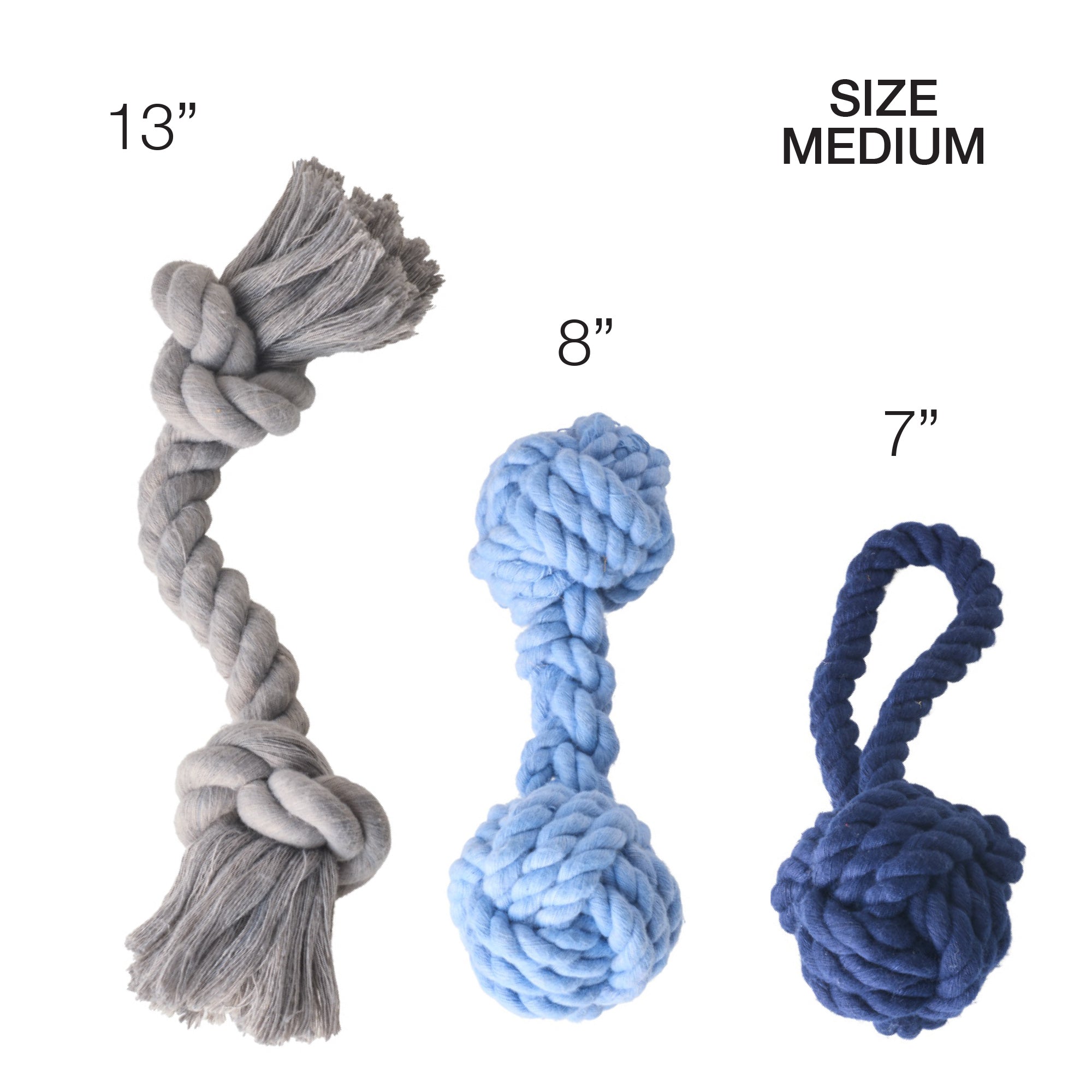 BRADY - THE ROPE TUG TOYS, 3-PACK, BLUE OMBRE