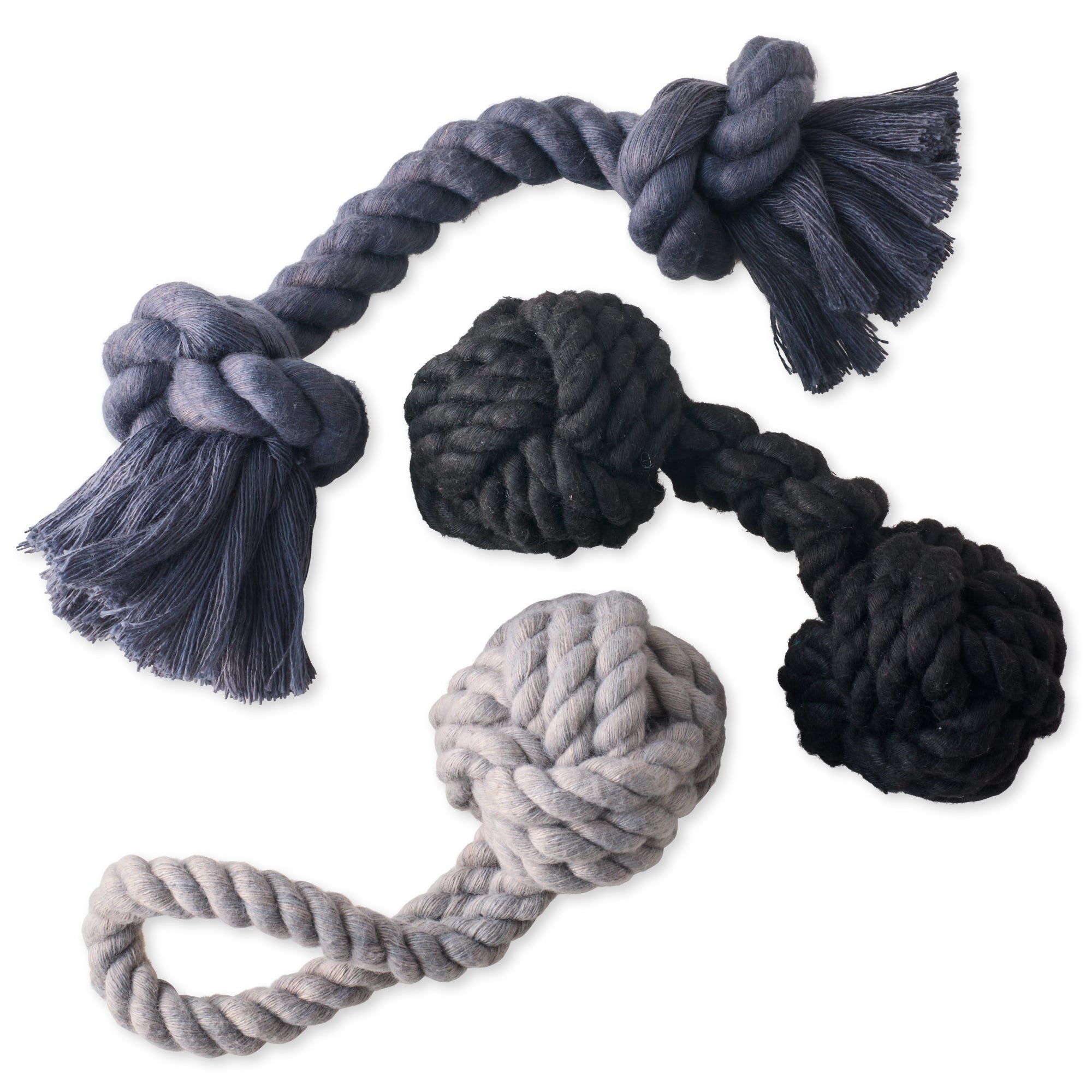 BRADY - THE ROPE TUG TOYS, 3-PACK, GRAY OMBRE