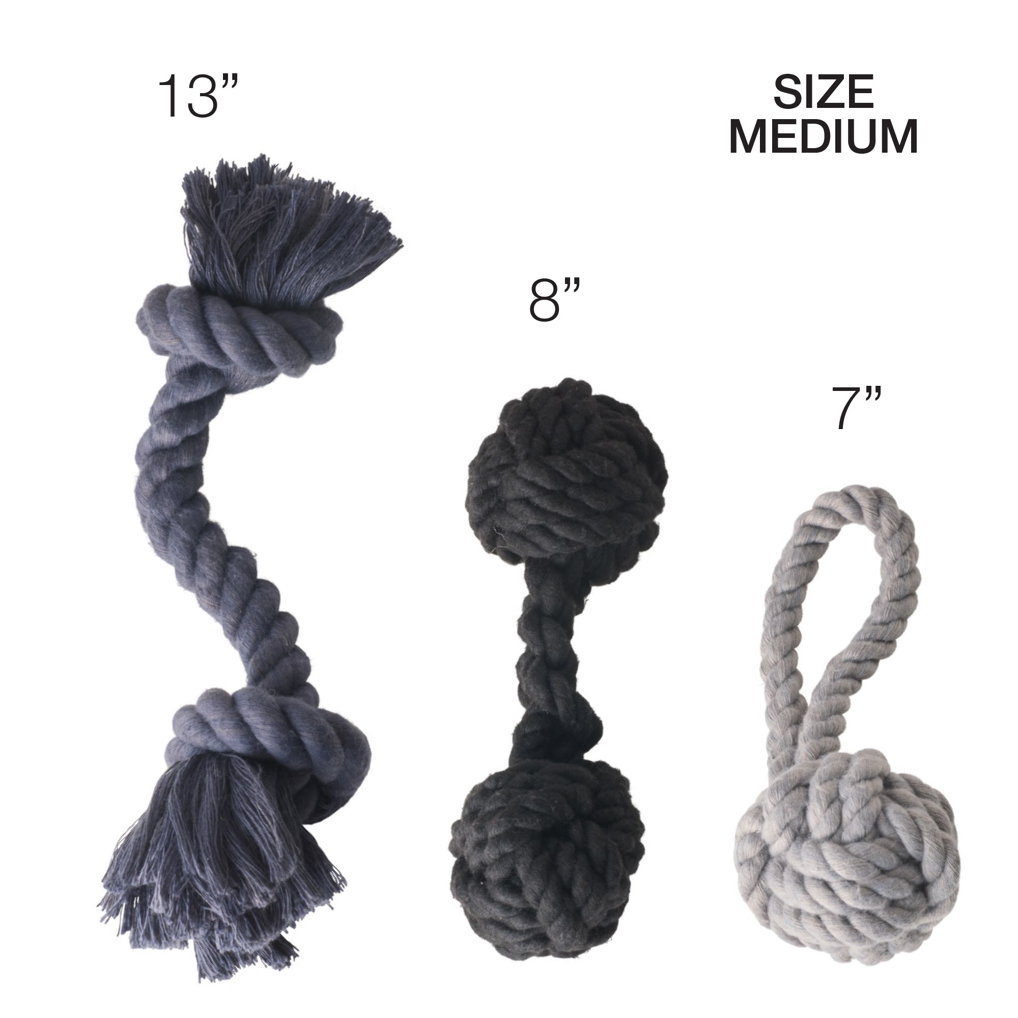 BRADY - THE ROPE TUG TOYS, 3-PACK, GRAY OMBRE