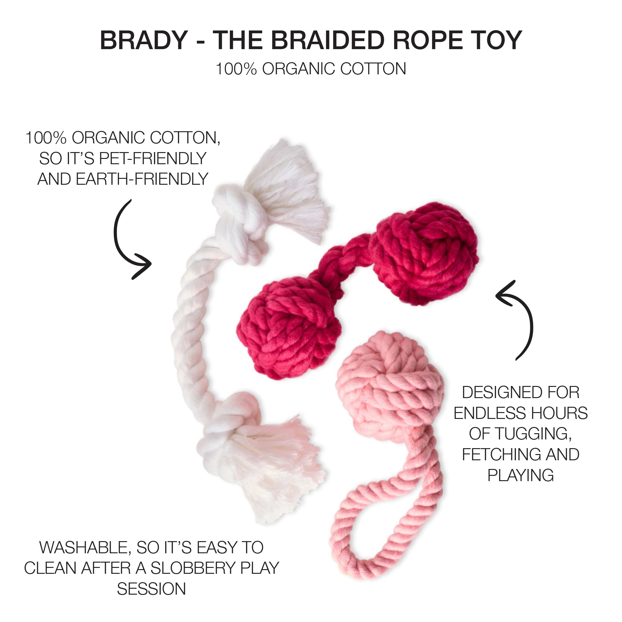 BRADY - THE ROPE TUG TOYS, 3-PACK, PINK OMBRE