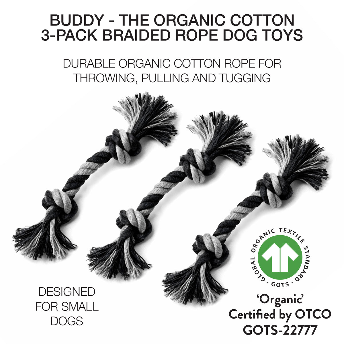BUDDY - BRAIDED ROPE TOY, 3 PACK