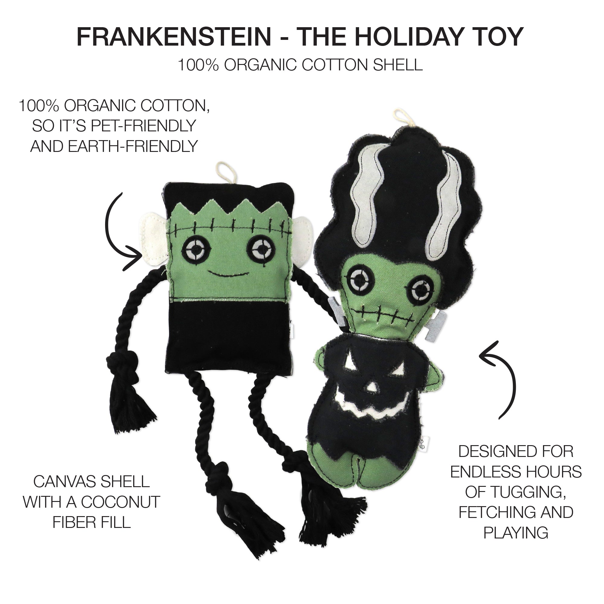 Pet Passion Mr. and Mrs. Frankenstein Halloween dog toy 2-pack — festive plush squeaky toys for spooky play