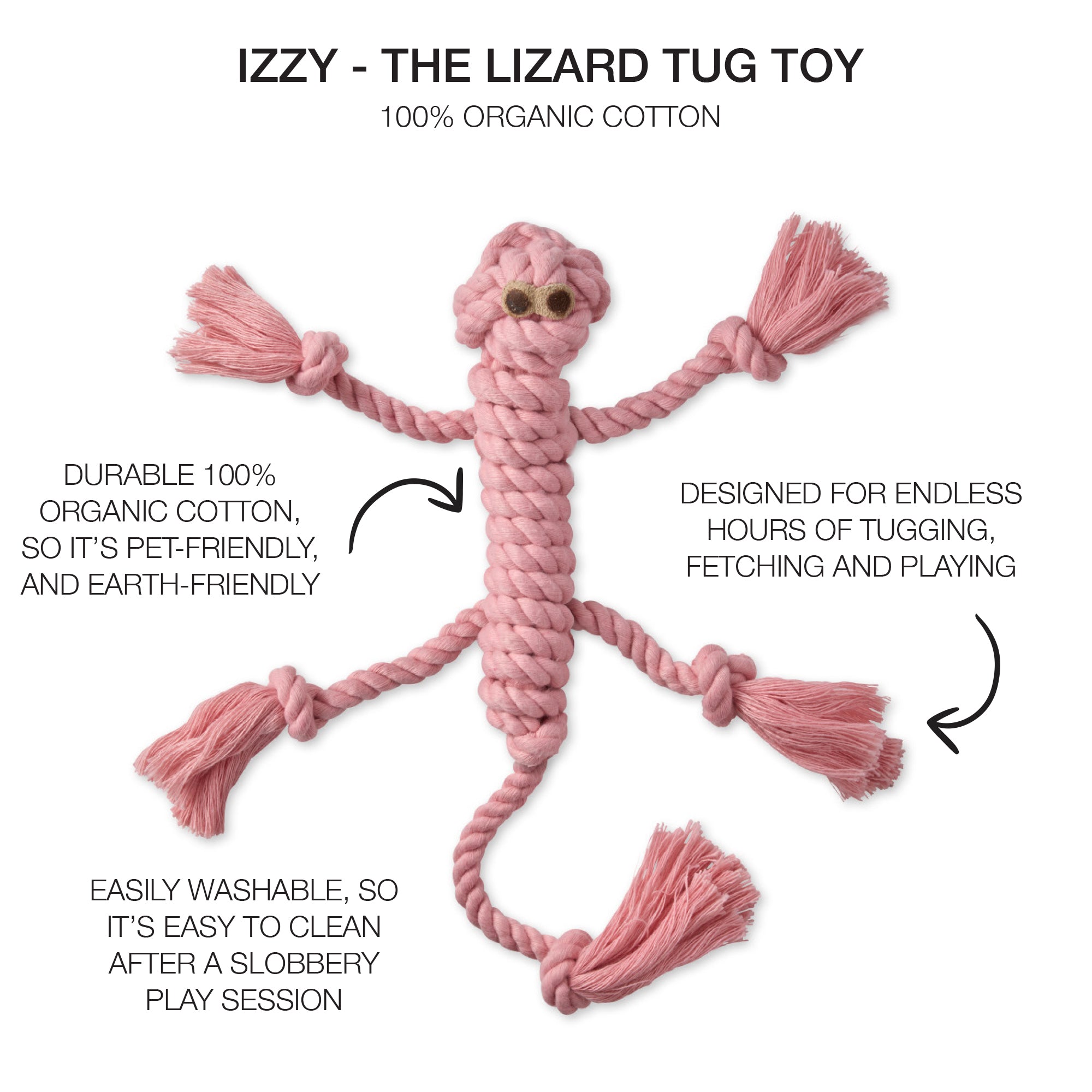 IZZY - THE LIZARD TUG TOY, PINK
