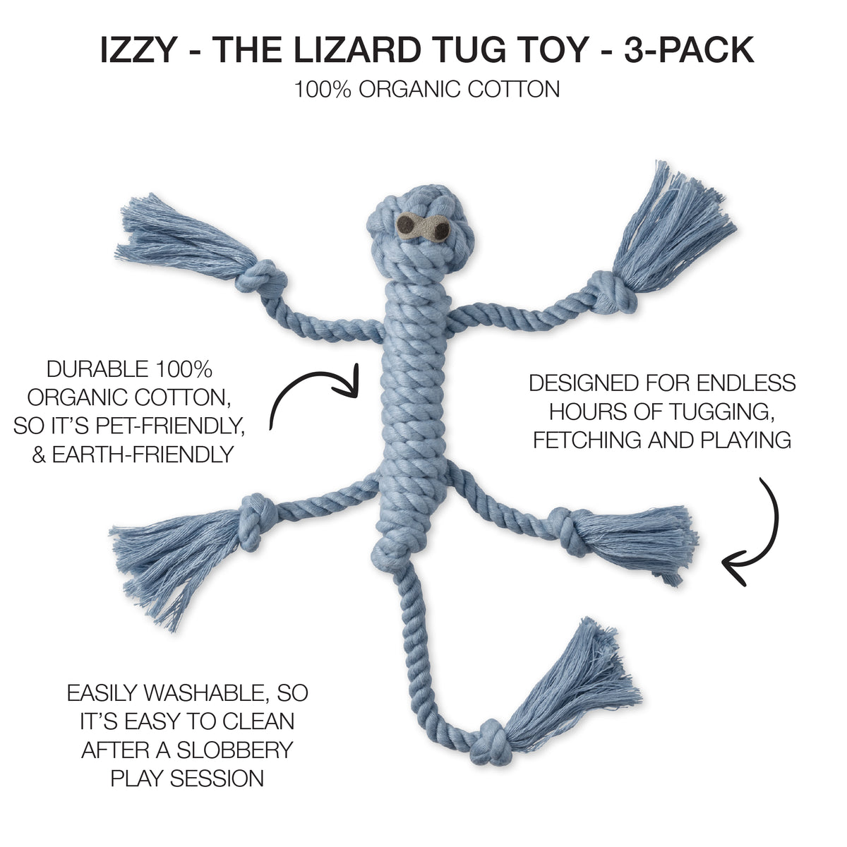 IZZY - THE LIZARD TUG TOY, 3-pack