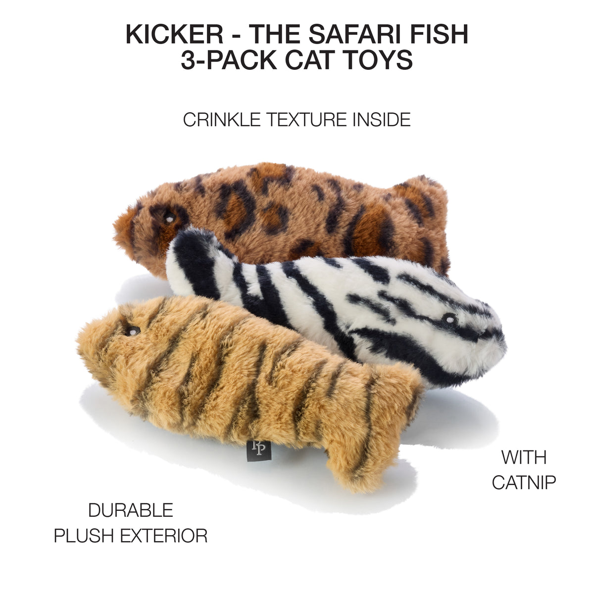 KICKER - THE PLUSH SAFARI FISH CAT TOYS, 3-PACK