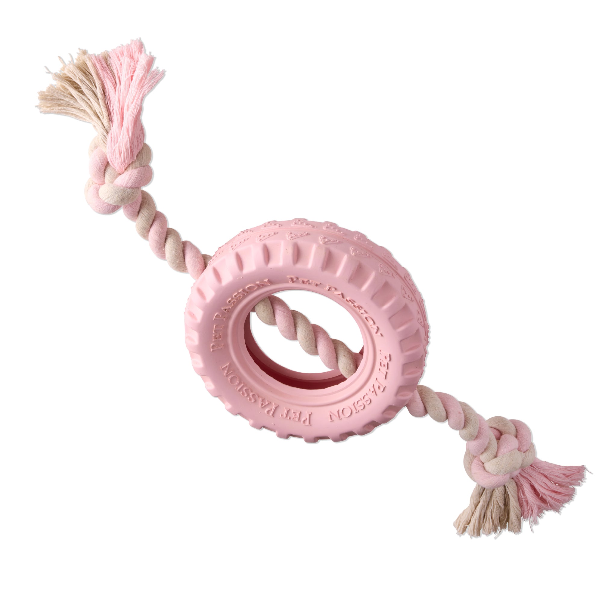 Pink rope tire tug tog on a white background