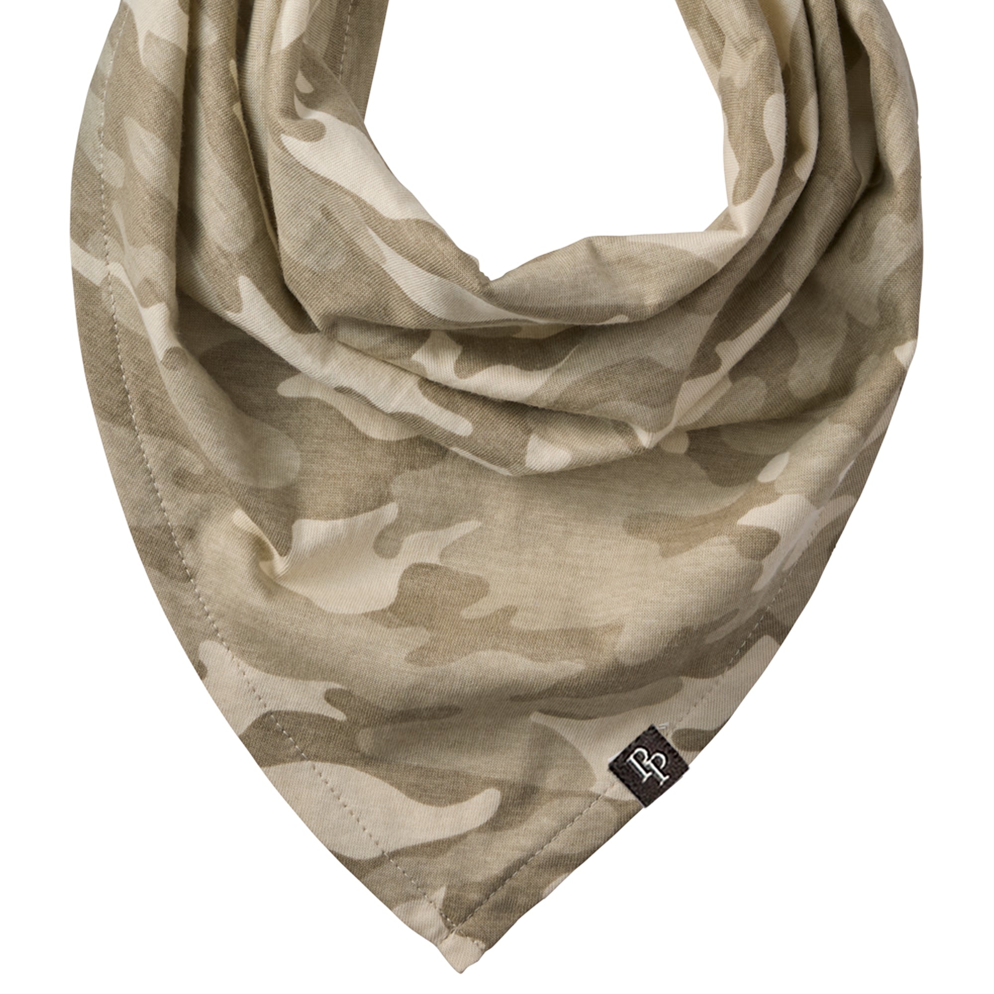 Close up of beige camo pet bandana