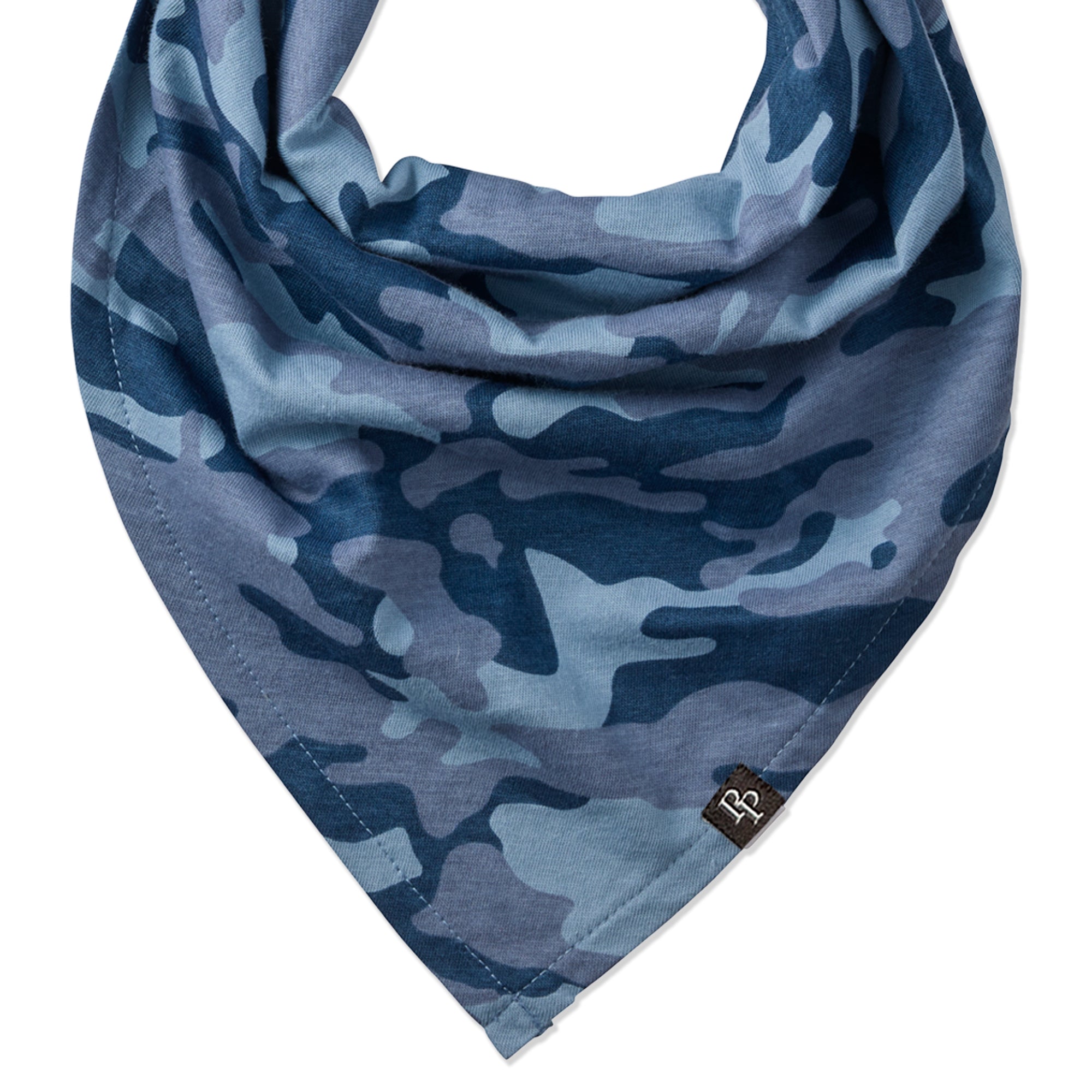 Close up of blue camo pet bandana