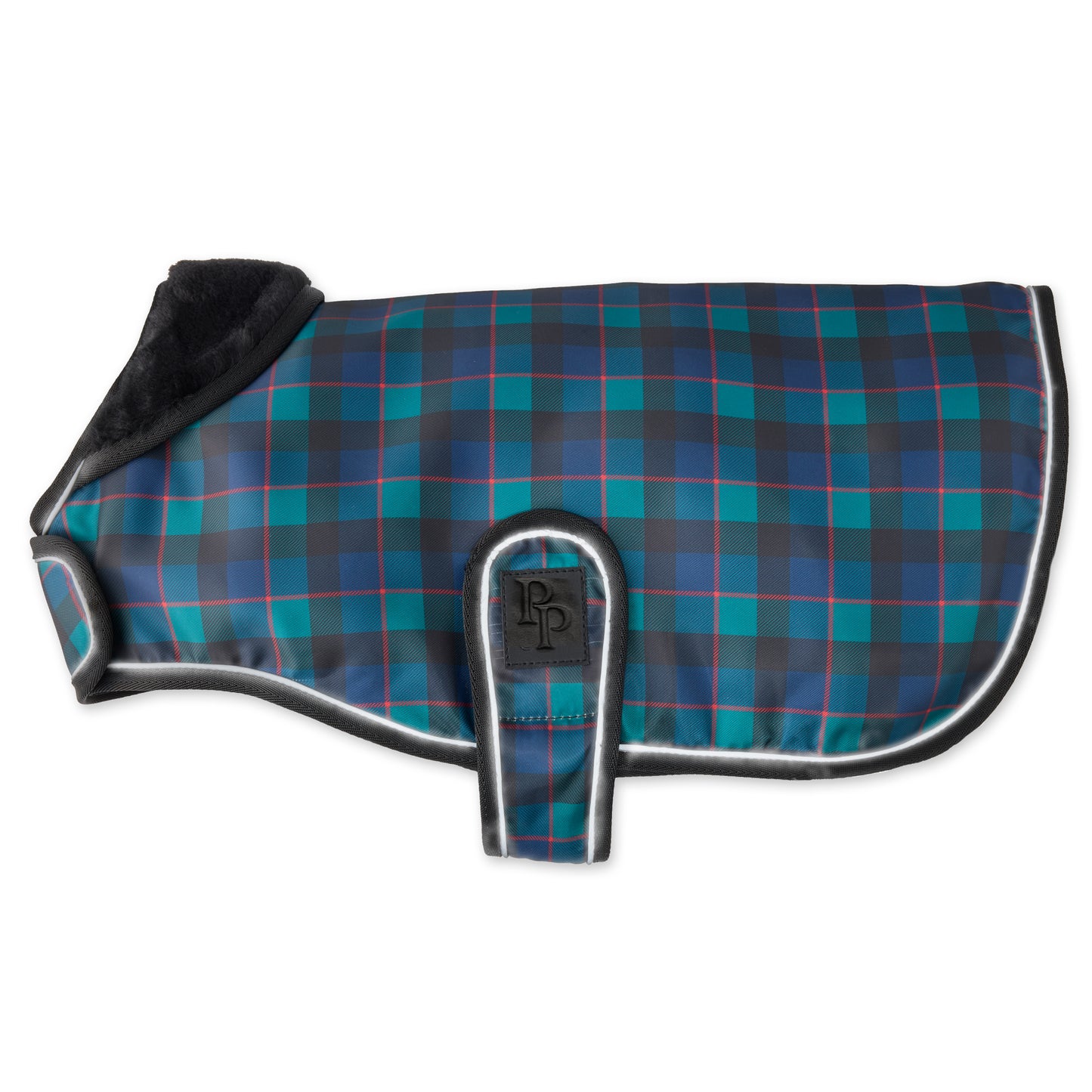 Dog windbreaker in Black Watch Plaid on a white background