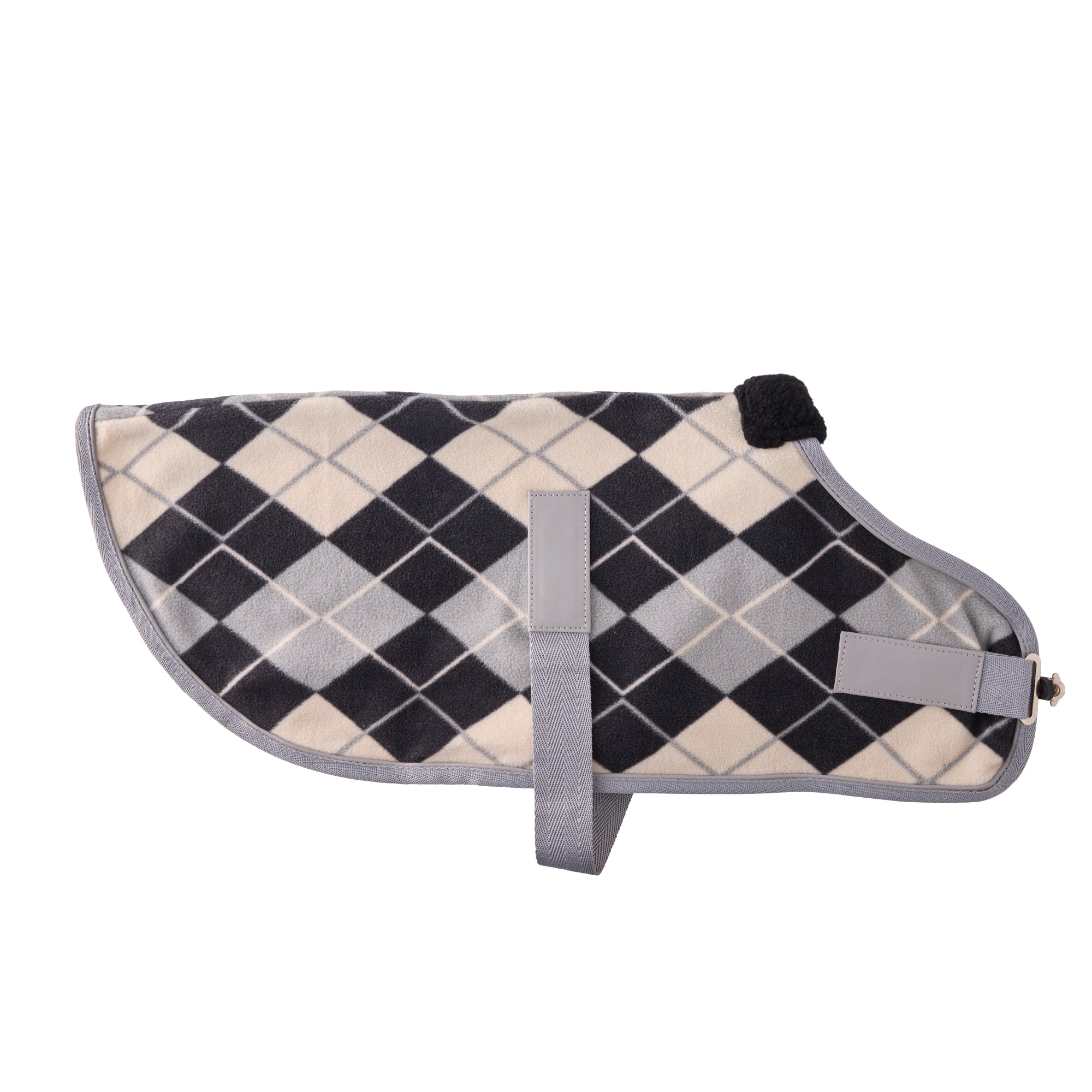 Black and beige Preston dog fleece on a white background