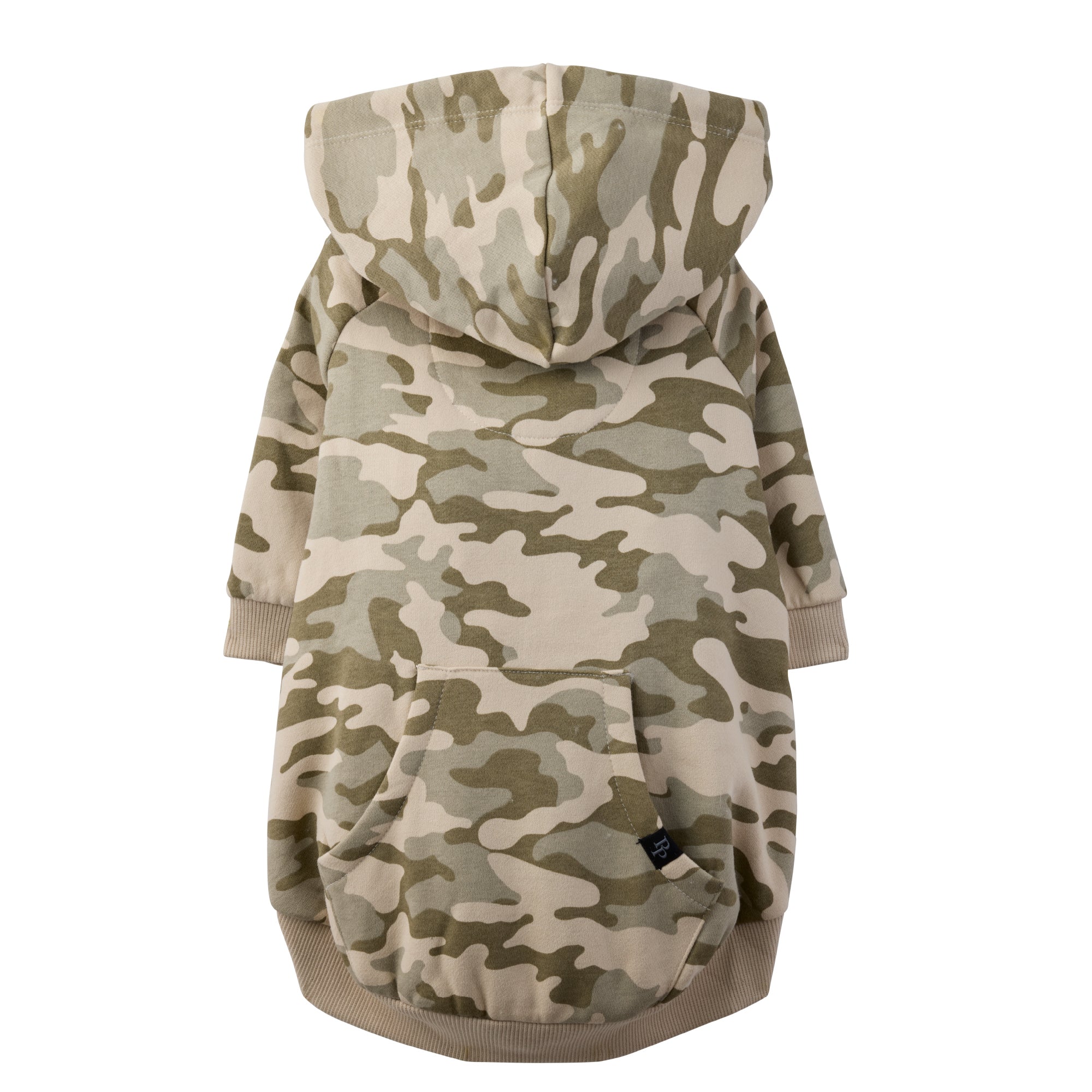 Backside of the Rocky II the Extra Comfy Hoodie in Camouflage on a white background
