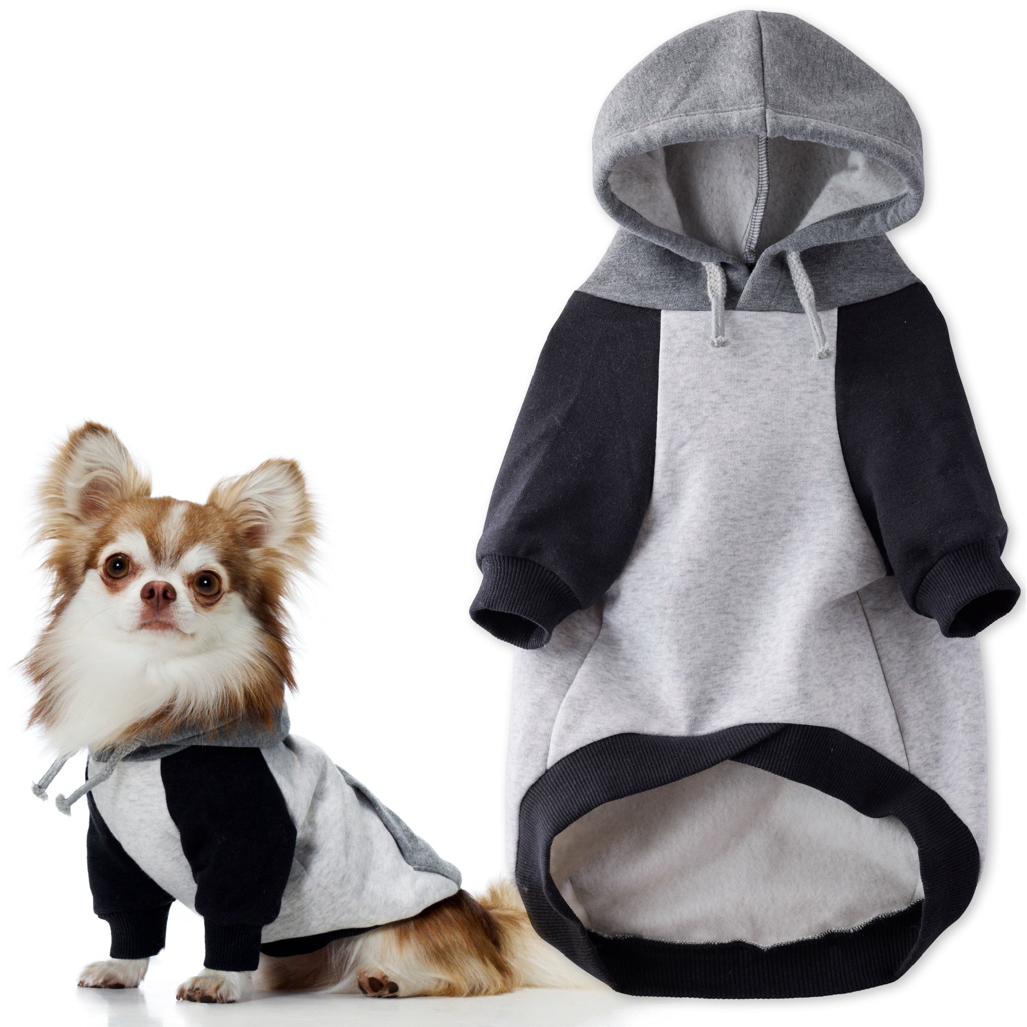 Pet Passion Rocky II extra plush comfy dog hoodie in Heather Gray Color Block — cozy fleece-lined sweatshirt for small to large dogs