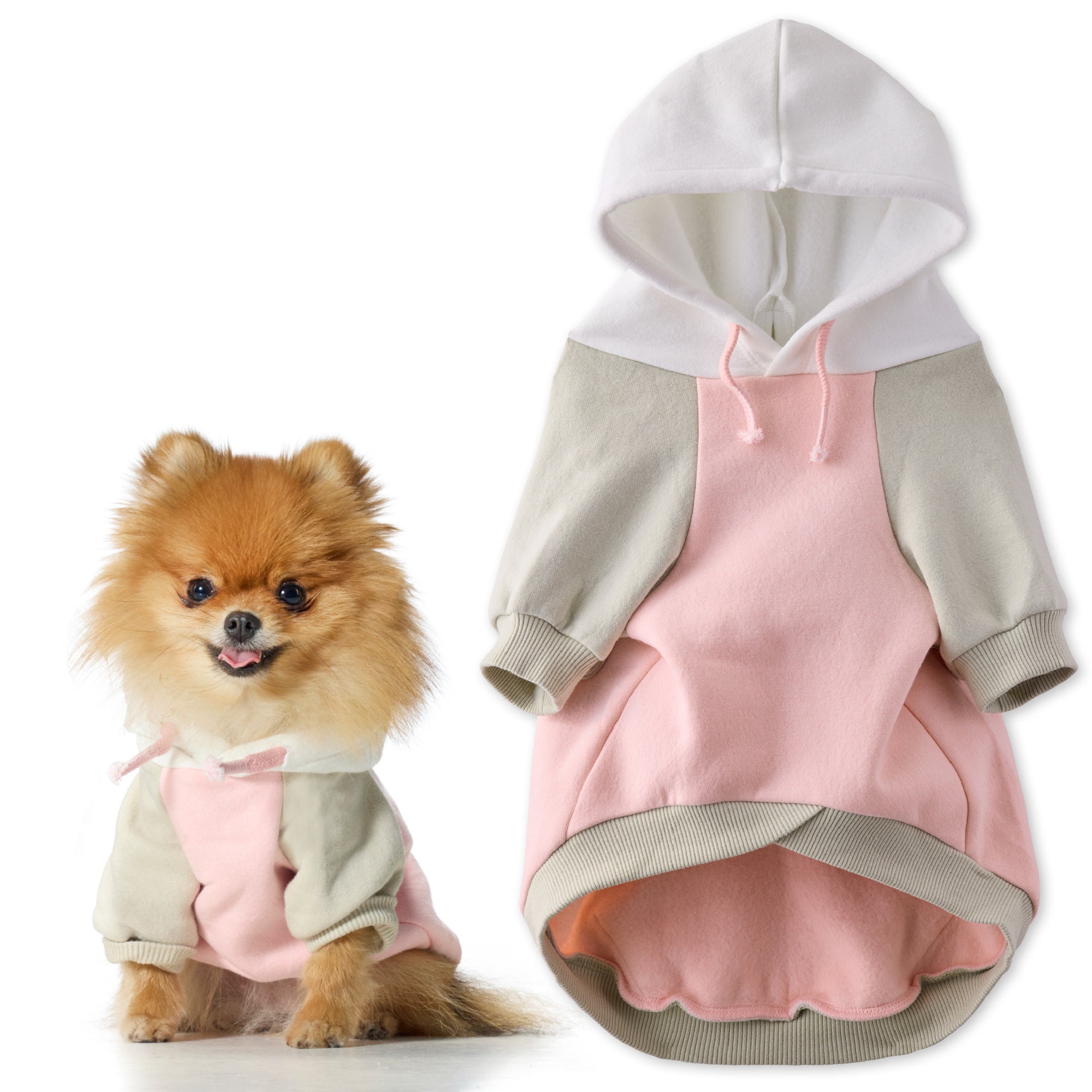 Pet Passion Rocky II extra plush comfy dog hoodie in Pink Color Block — cozy fleece-lined sweatshirt for small to large dogs
