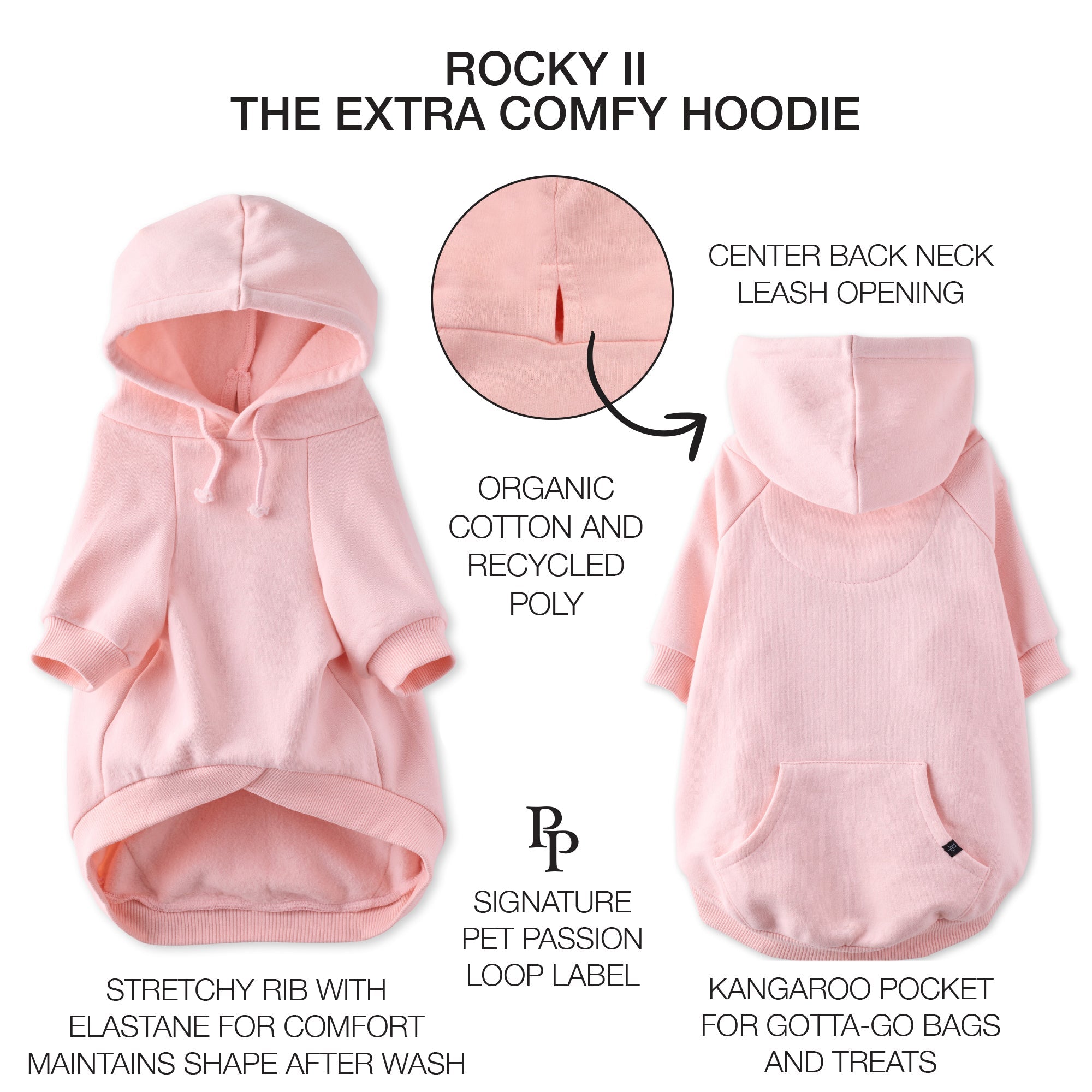 Pet Passion Rocky II extra plush comfy dog hoodie in Pink — cozy fleece-lined sweatshirt for small to large dogs