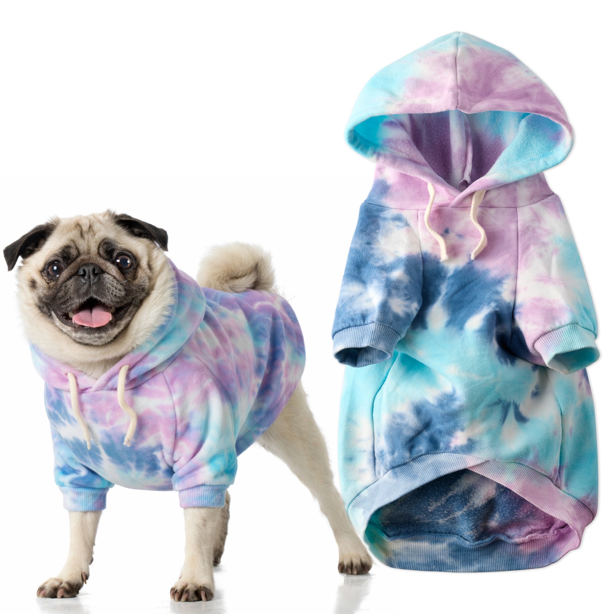 Pet Passion Rocky II extra plush comfy dog hoodie in Purple Tie Dye — cozy fleece-lined sweatshirt for small to large dogs