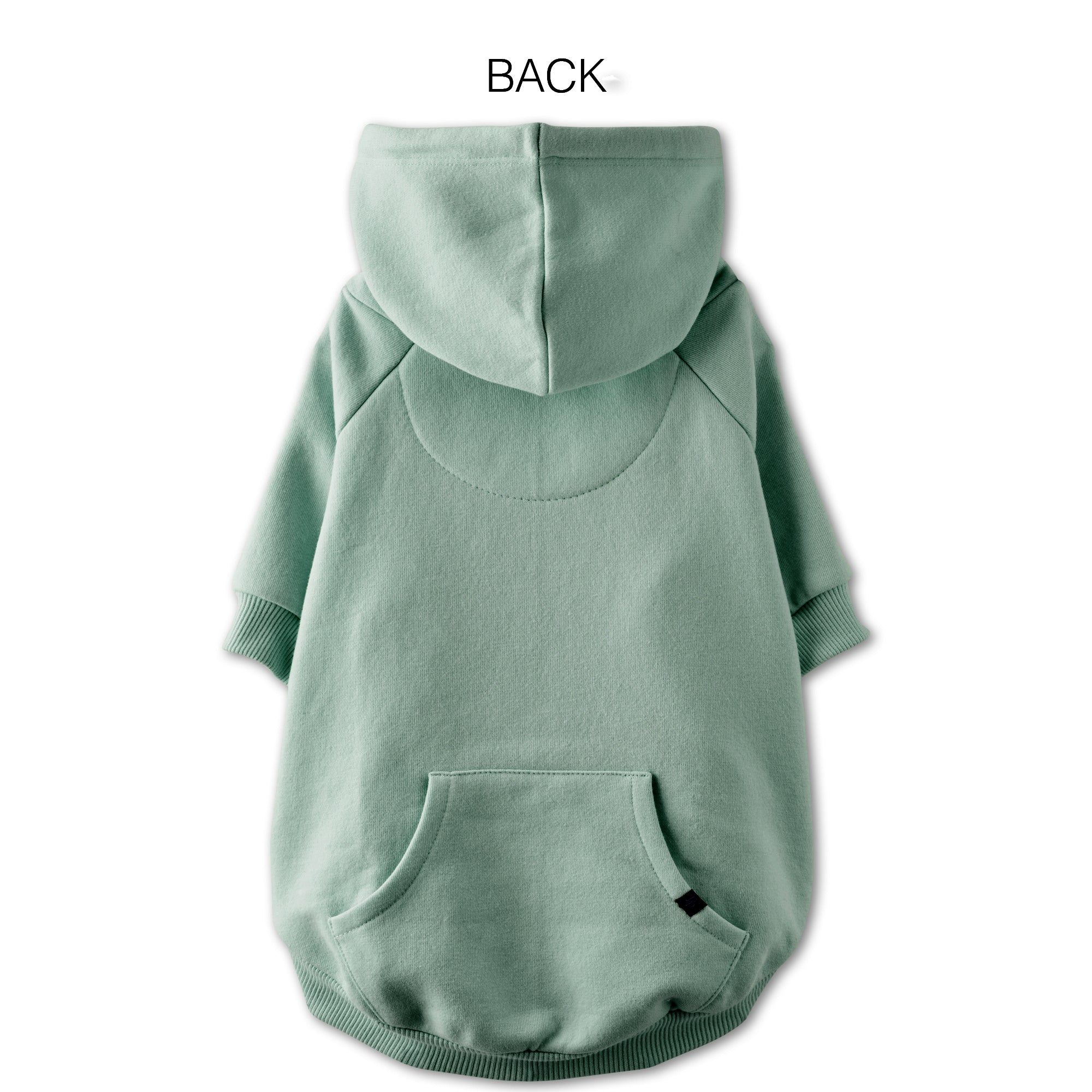 Green pet hoodie with a pocket on the back on a white background