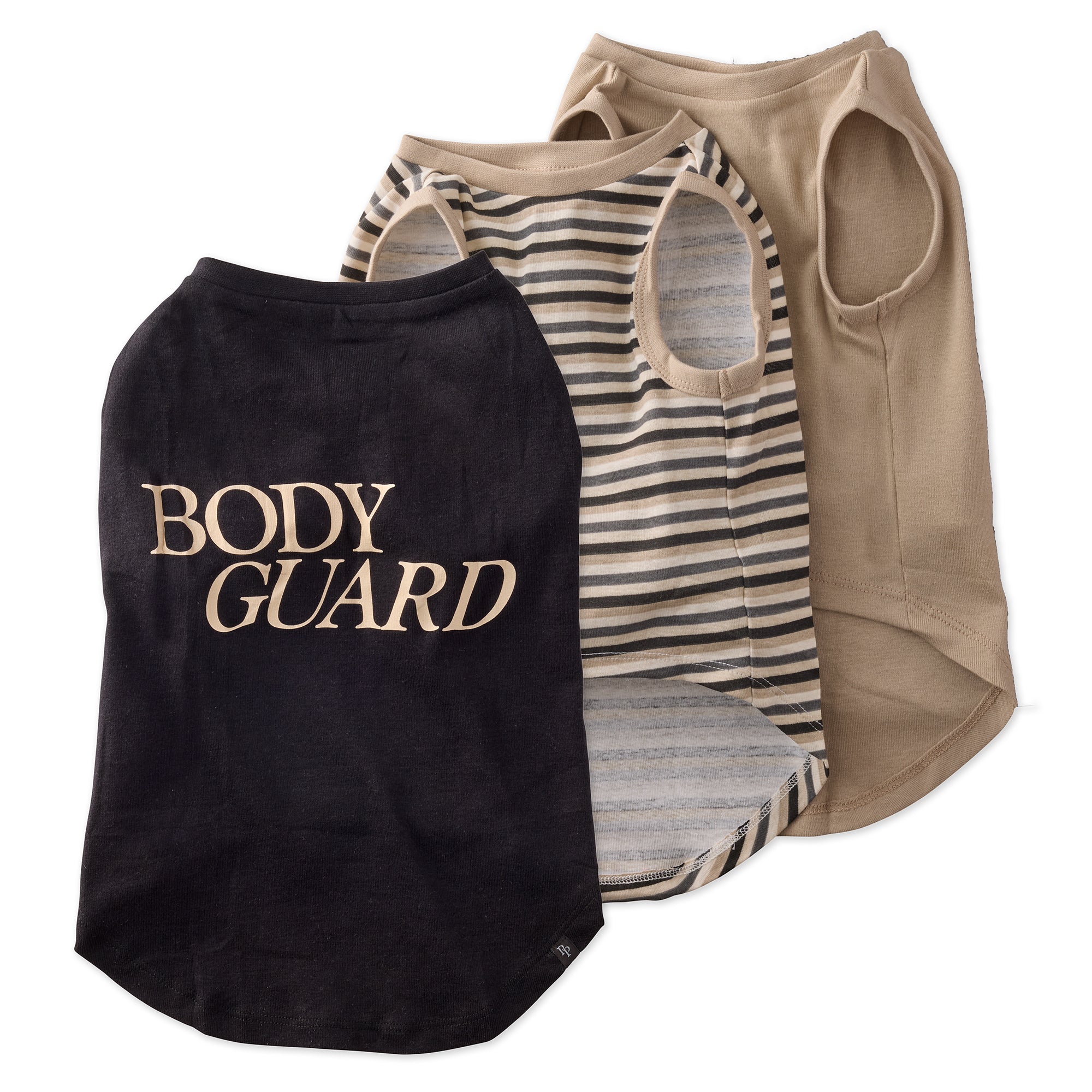 Pet Passion Tank muscle sleeveless dog t-shirt 3-pack in Black Sand Stripe - organic cotton, breathable
