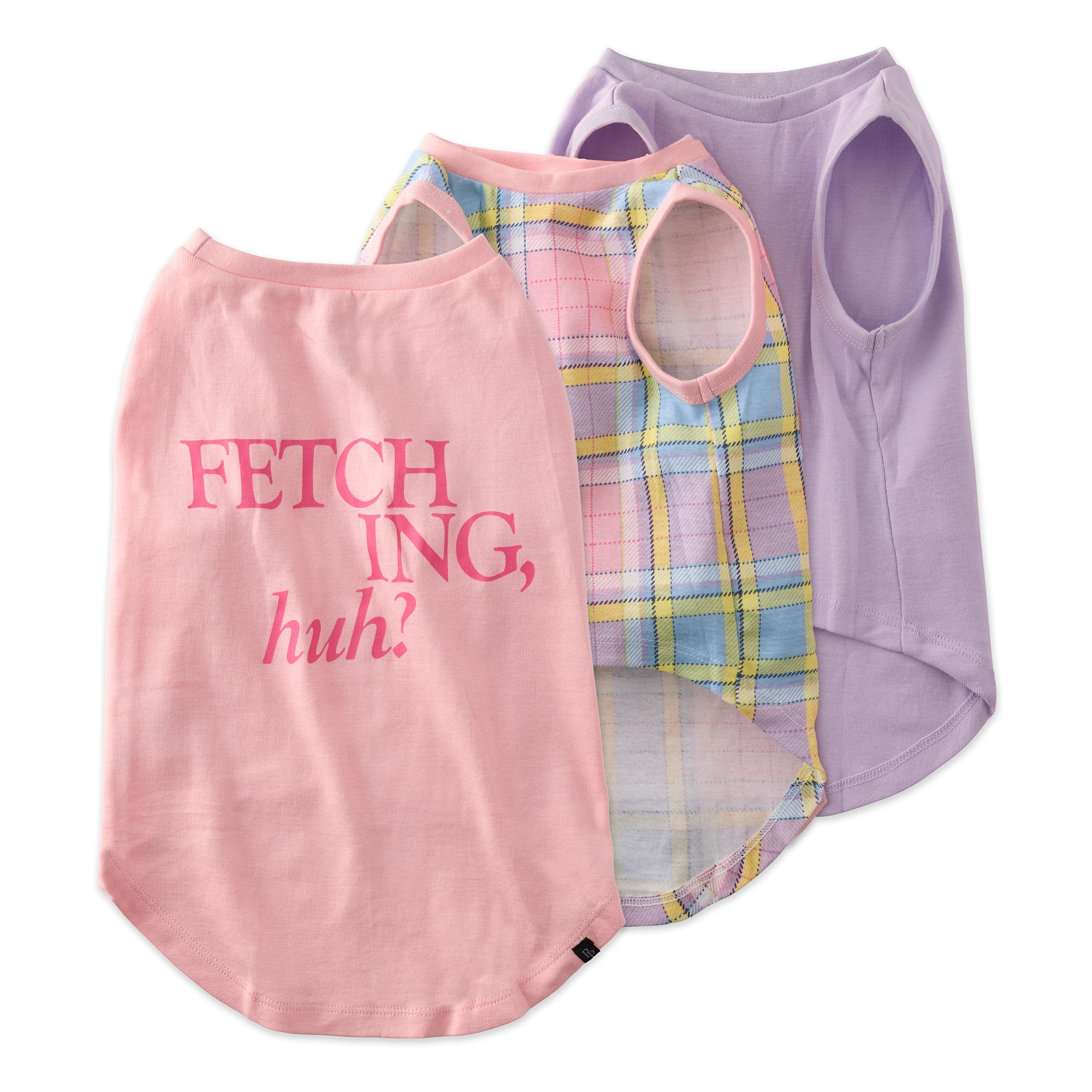 Pet Passion Tank muscle sleeveless dog t-shirt 3-pack in Pink Rainbow Plaid - organic cotton, breathable