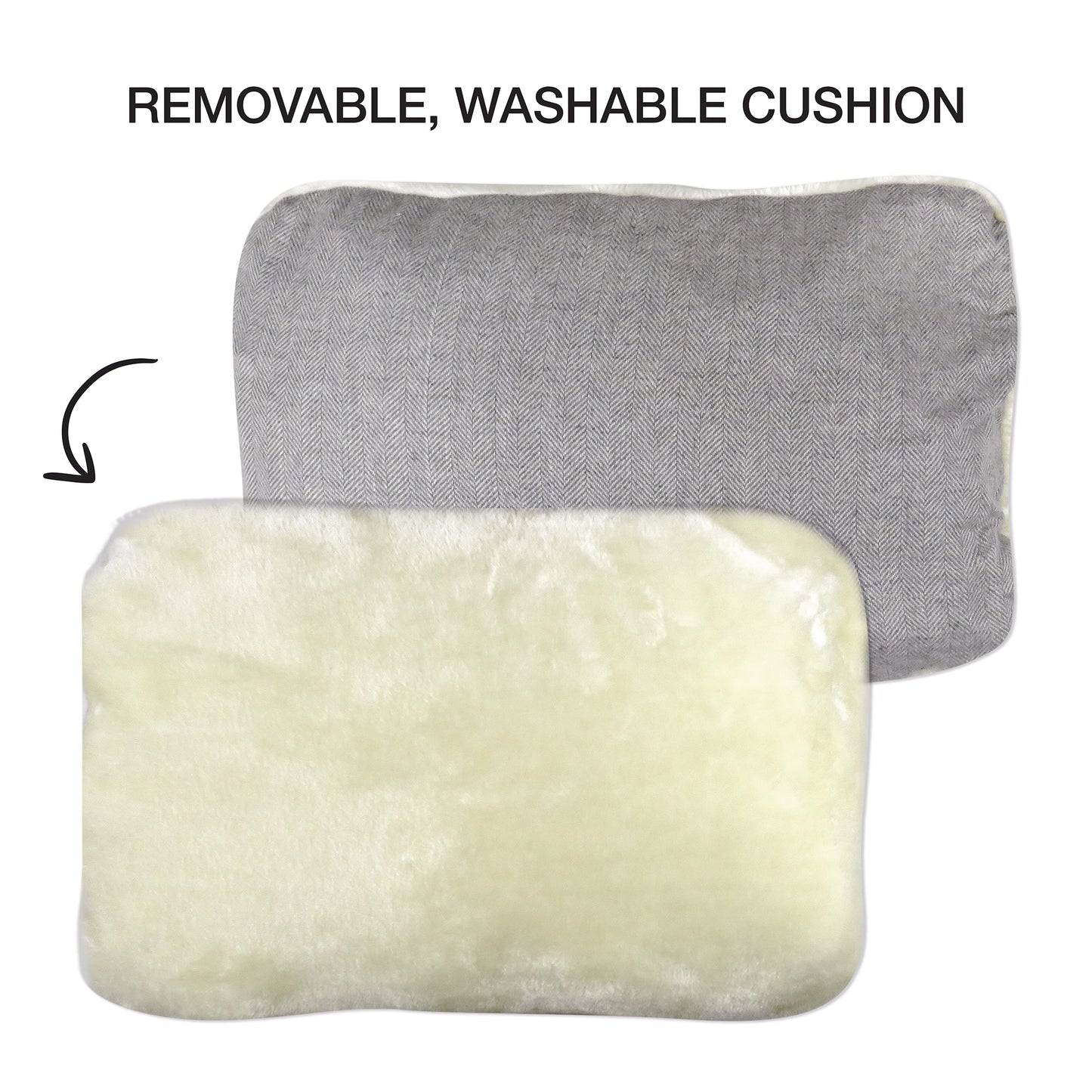 Display of removable, washable bed cushion.