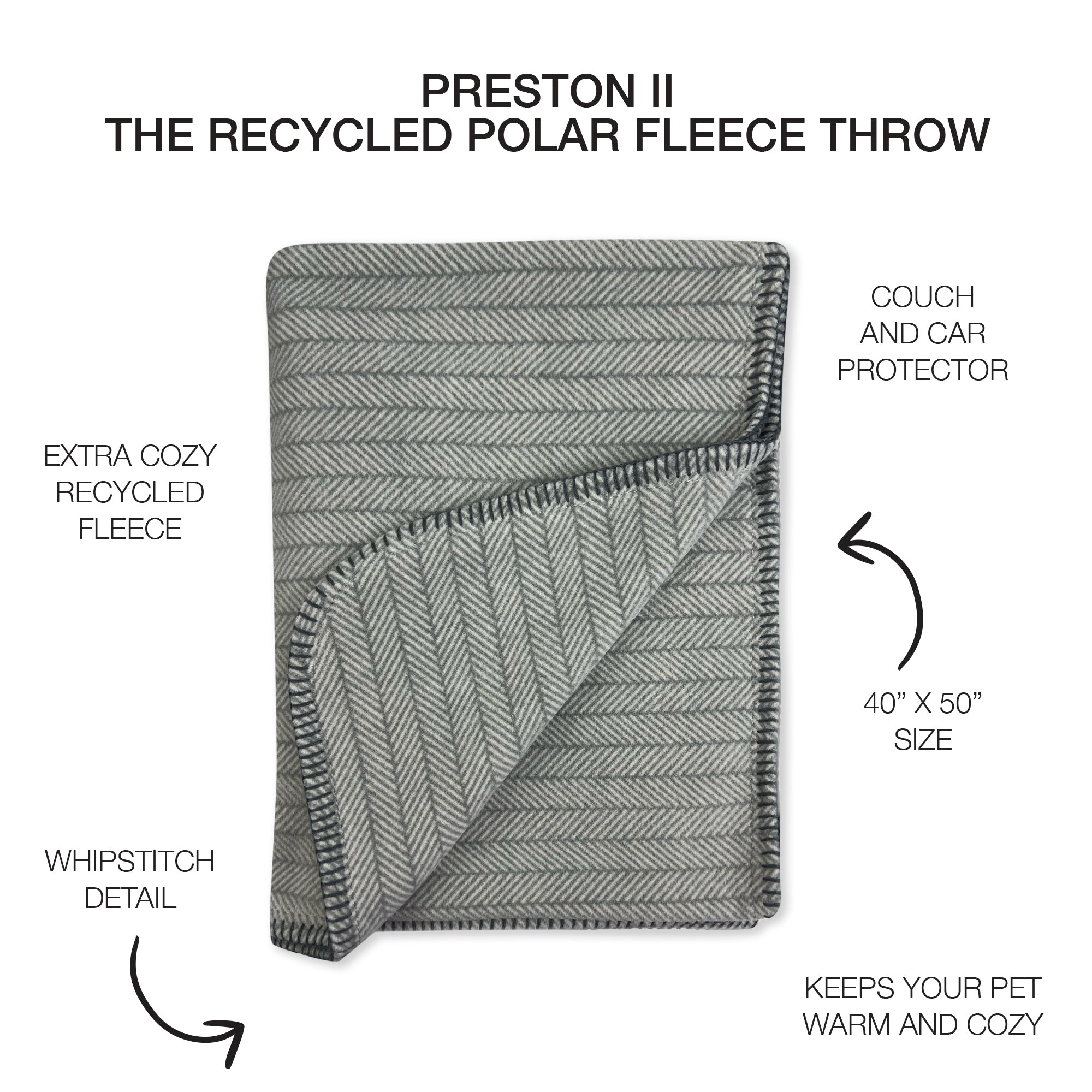 PRESTON II - THE POLAR FLEECE THROW, DOVE GRAY HERRINGBONE